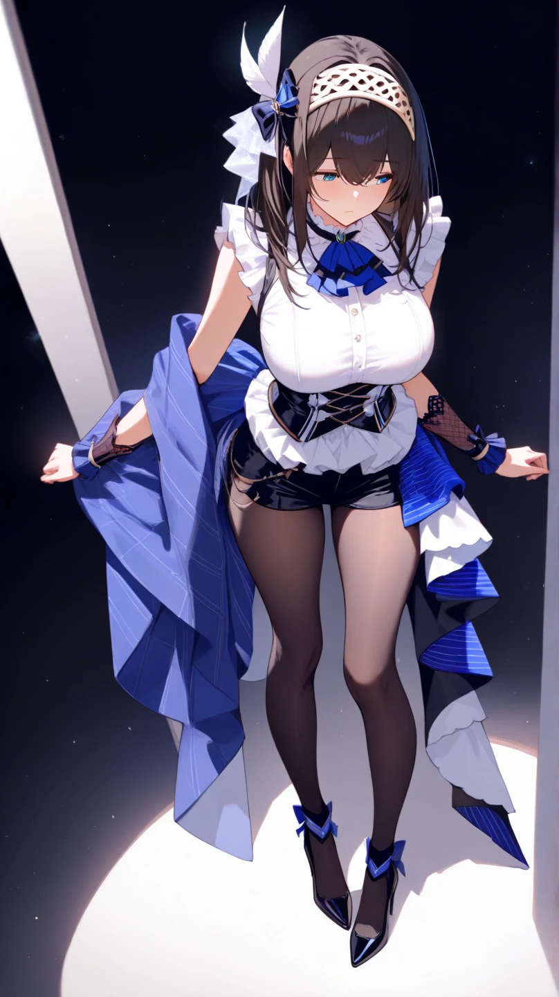 anime girl, princess with a crown on her head, in a prison, in a jail, (tied up: 1.2), expresso brown hair, bangs, bun, blue eyes, cute anime waifu , artwork in the style of guweiz, guweiz, seductive anime girl, female anime character, female protagonist, beautiful anime girl, anime girl, beautiful anime girl, cute anime waifu, artwork in the style of guweiz, seductive anime girl, female anime character, corset, 
 white dirty long skirt, big boobs, (slim body: 1.2), slim hips,