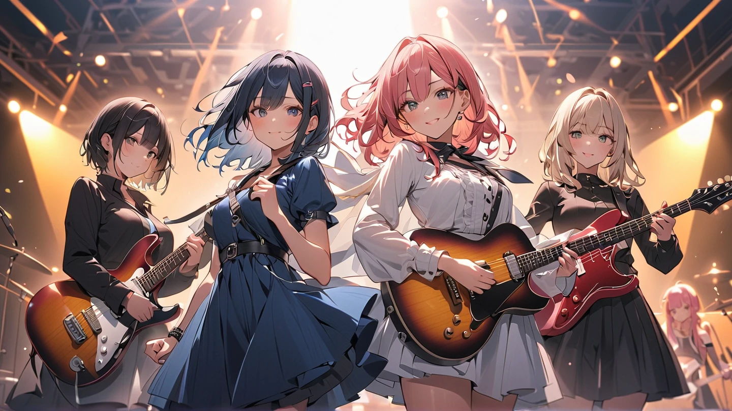 A scene where Disney princess-like characters are playing instruments on a cabaret band stage, creating a jazz and swing atmosphere