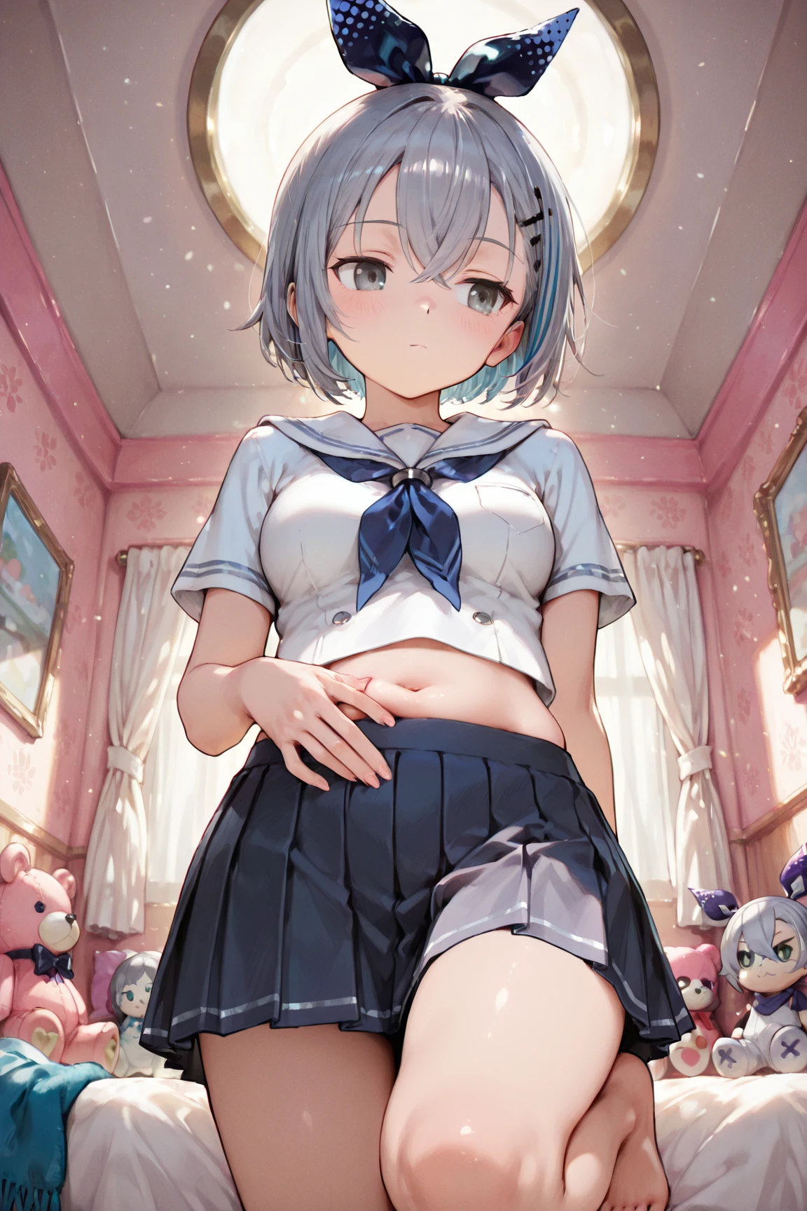 Second dimension girl,Pregnant women,White school uniform,cute,Navel