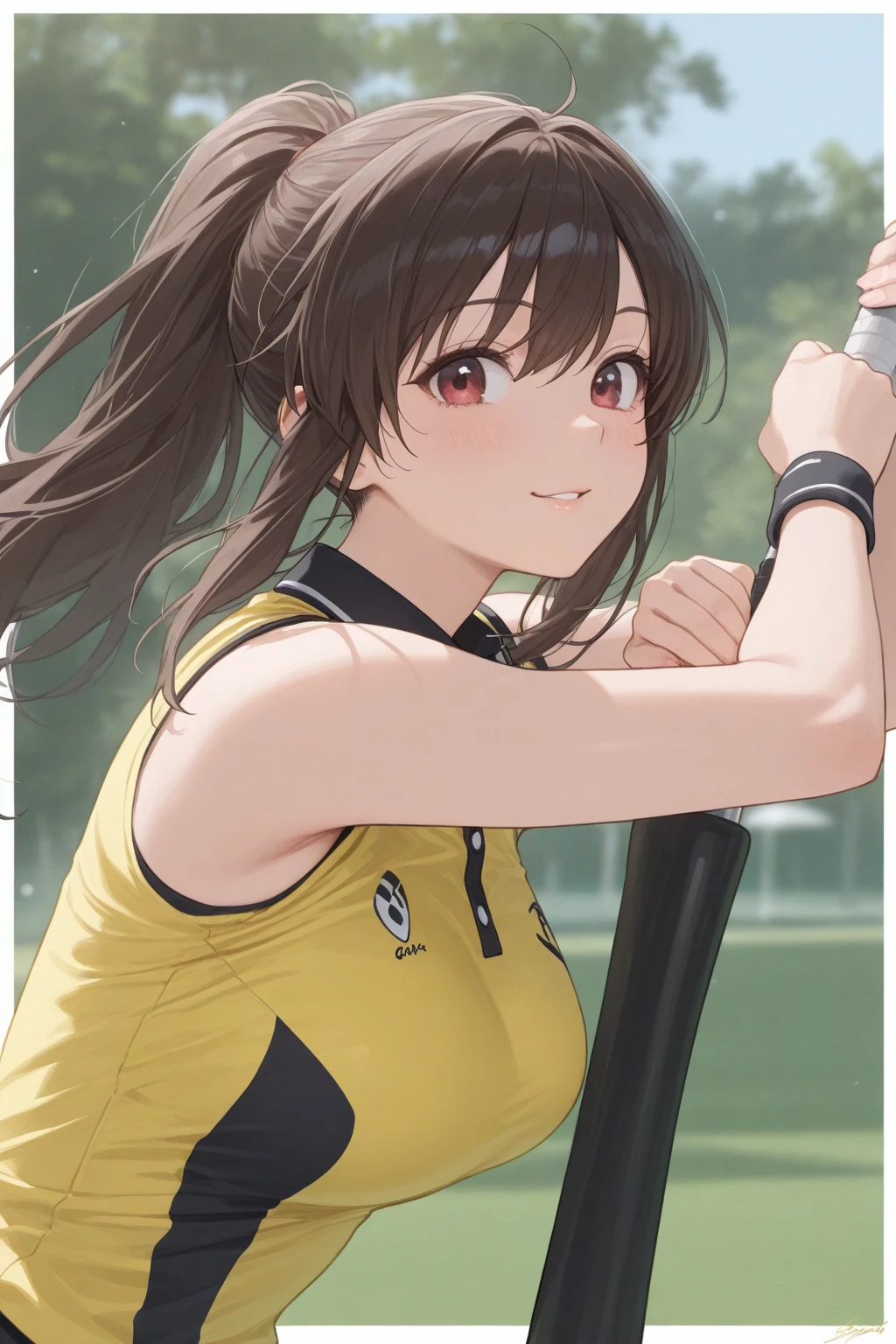 (masterpiece, premium quality: 1.2), alone, strong, 1girl (Kazama Asuka), short brown hair, brown eyes, dancing in a clubhouse