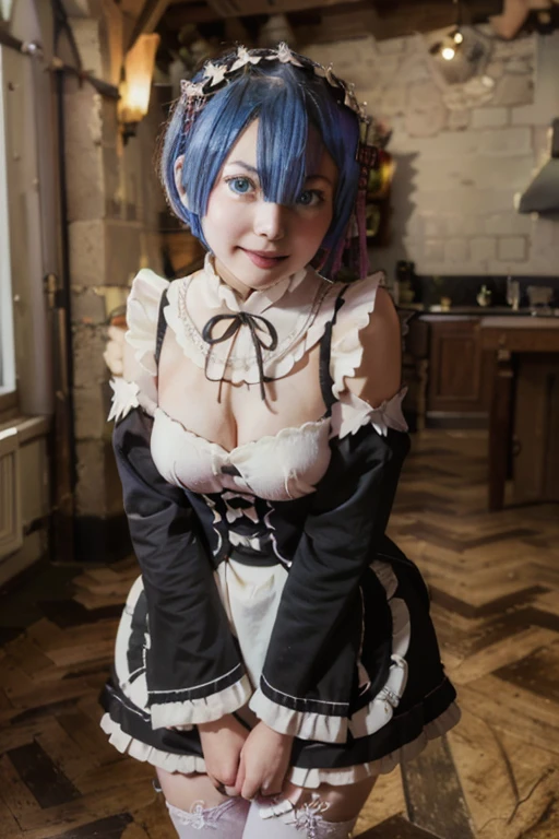 Intricate details: "((a sexy animated lady poses in revealing clothes while in fire-lit fantasy setting, breasts, 1girl 18 years old, animal ears, short hair, panties, black panties, underwear, cat ears, looking at viewer, thighhighs, cleavage, corset, blue hair, string panties)"