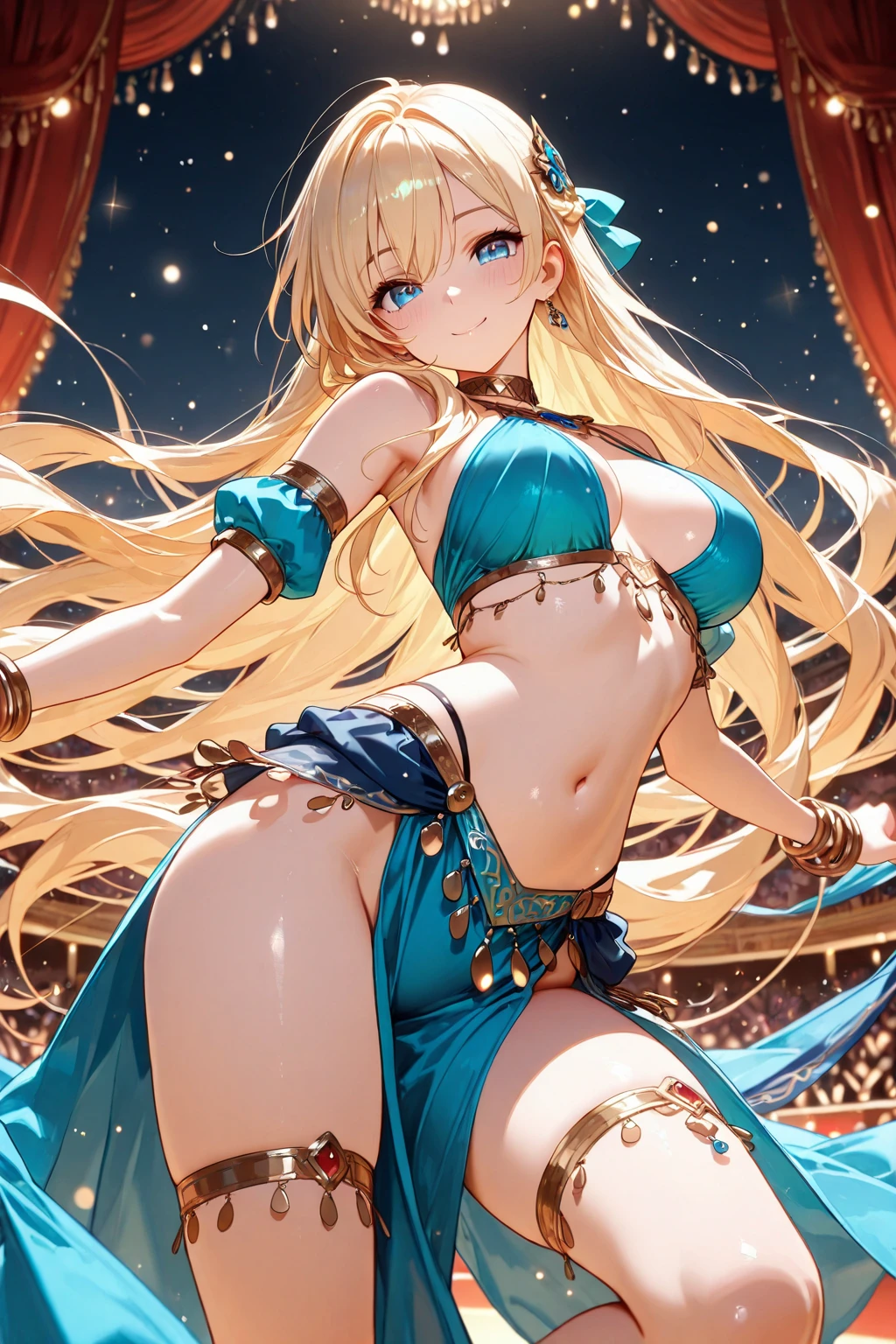 lighting like a movie、top-quality、1 Arabian dancer、Women's buttocks、T back、nice butt、perfect buttocks、full of sweat、embarrassed from、on a stage、Dancing、