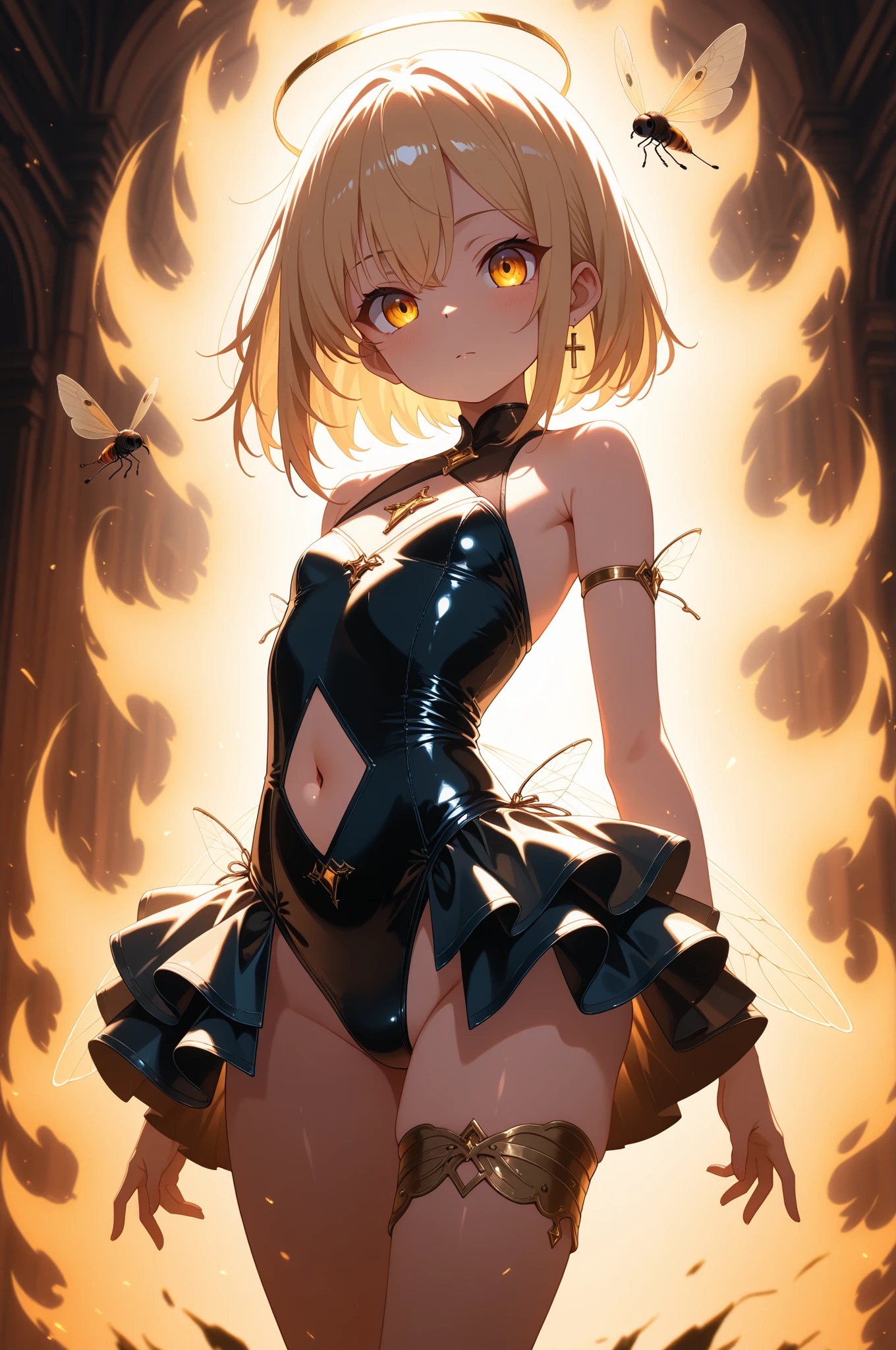 loli, petite, green eyes, flat chests, blonde colored hair, bobcut wavy hair, tall rabbit ears, caramel colored tanned skin, full body shot, micro bikini, jewelry, anklet, lifting skirt, tongue out, licking lips, womb tattoo, corrupted tattoo on thighs, vaginal piercing, nipple piercing, thick vaginal juices, stepping on sticky liquid, evil corruption, model walking in the field, naughty mocking grin, wide smile, stirrup leggings, barefoot, used condoms, exhibitionist, prostitute, druid, long transparent veil, slave, oiled body, from below, imperious, at night, tropical flower tassel on head, no panties, no shoes, vaginal pubic hair, stars