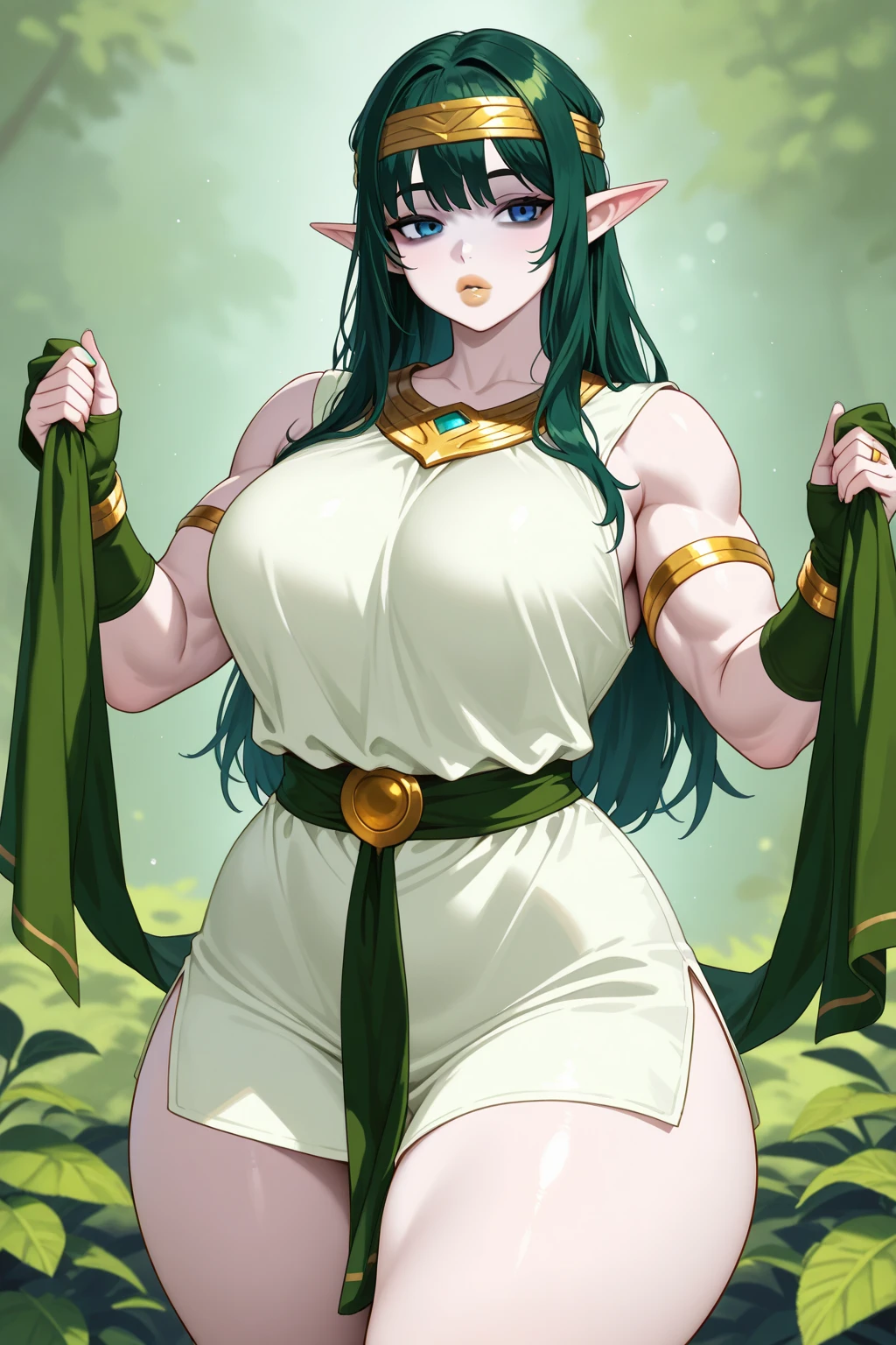 Xianyun ,Gigantic breasts, big nipples, large areola, inverted nipples, thin waist, Gigantic ass, thighs, bare feet, nipple shield, leaf skirt standing, deserted islands, secret forests, ancient civilization remains