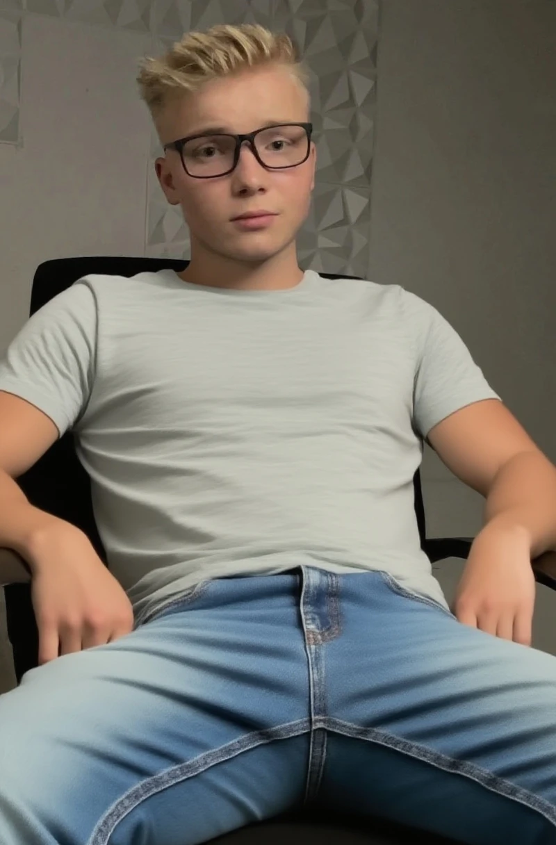 (1man), fit, brown eyes, casual clothes, sweatshirt, handsome, nerd, hot, bulge, flaccid penis, foreskin, intricate details, playing games,