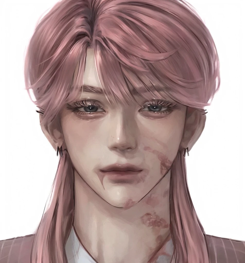 Sanzu haruchiyo, pink hair, pink long eyelashes, pink eyebrows, baby blue eyes, 1 boy, masculine.