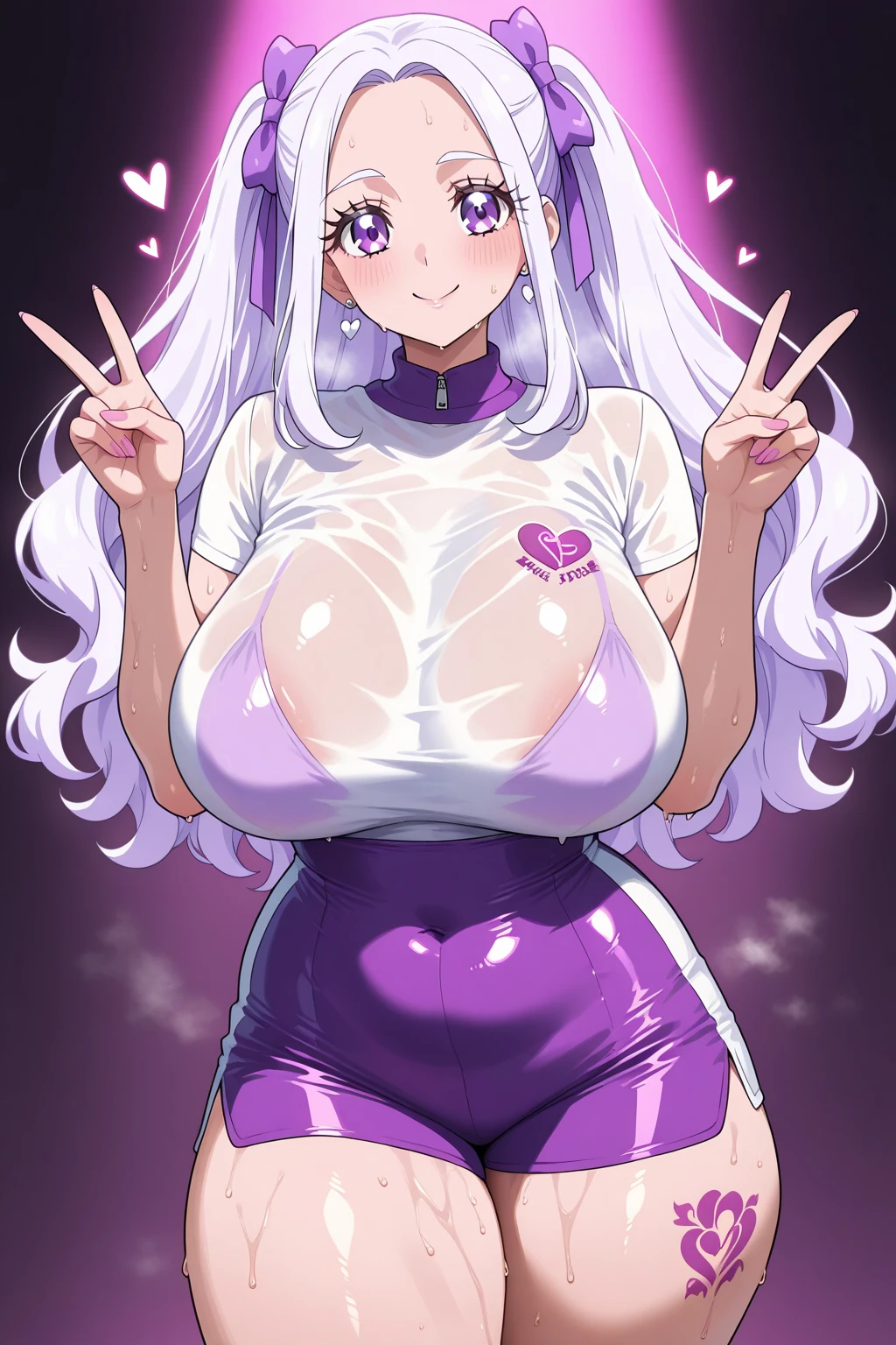 (masterpiece), best quality, expressive eyes, perfect face, (muscular:0.8), silver hair, (big breast:1.1), (curvy:1.3), ((blank background)), ((full body framing)), (thick thighs:1.3), ((big legs:1.6)), Straight hair, (fuchsia and white bodysuit:1.8), female android, plugsuit, pilot suit, (very tall girl), red eyes, huge girl