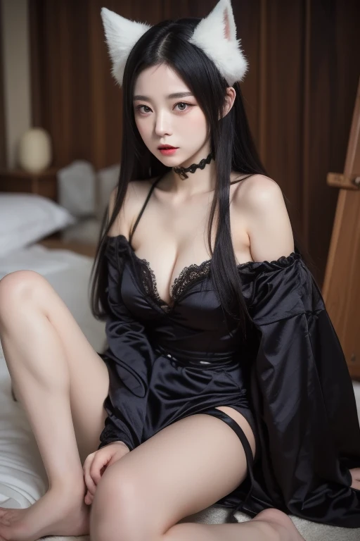 Milf, Black Hair, Short Hair, Sexy, Submission, Dress, Dark Romantic, Night, Dinner, Candles, High Details, Ultra HD, 4K