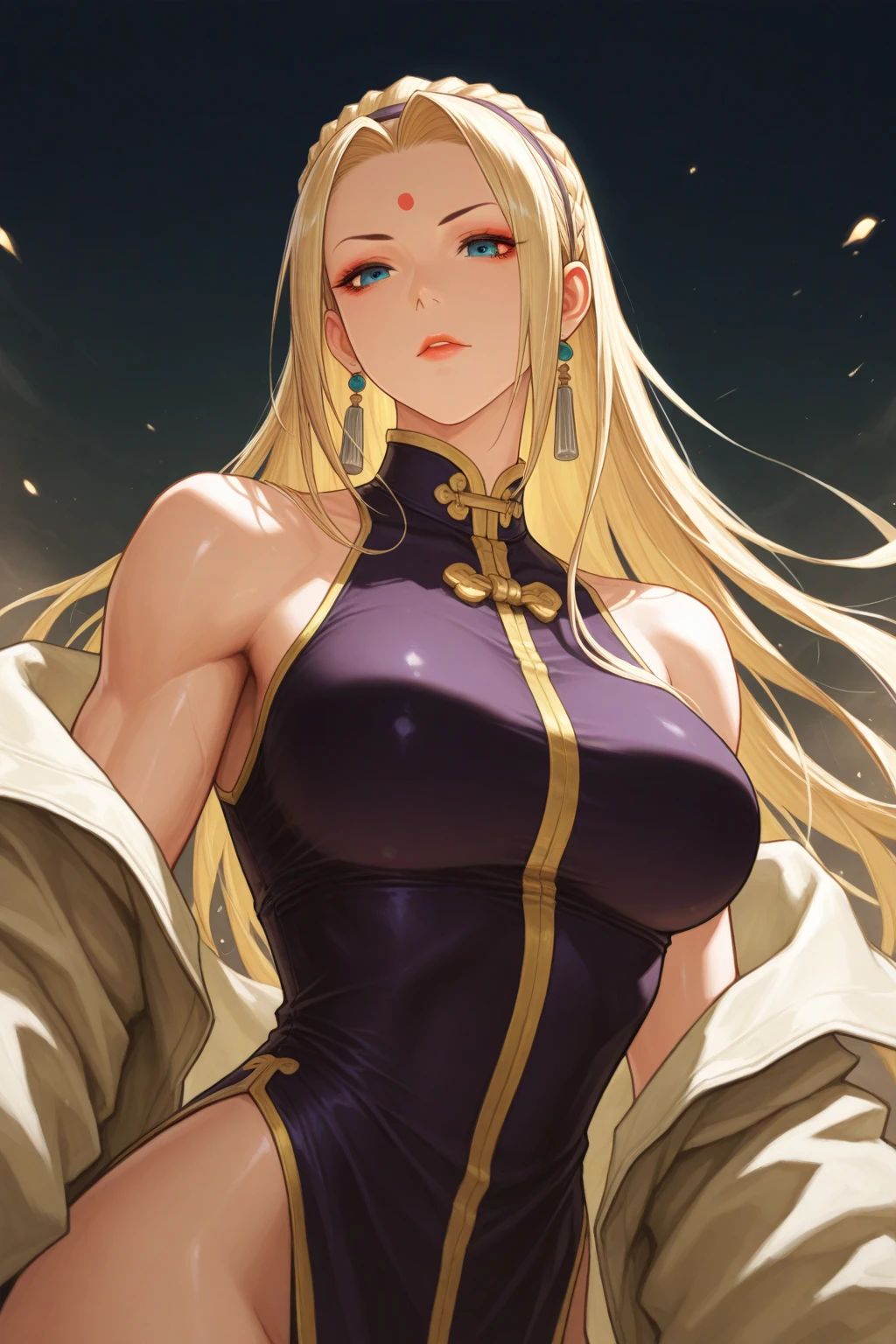 (((Distance from large breasts、Breast sagging、Low-cut,Cleavage ,Wide hips,)))((Long legs)),Hourglass figure))