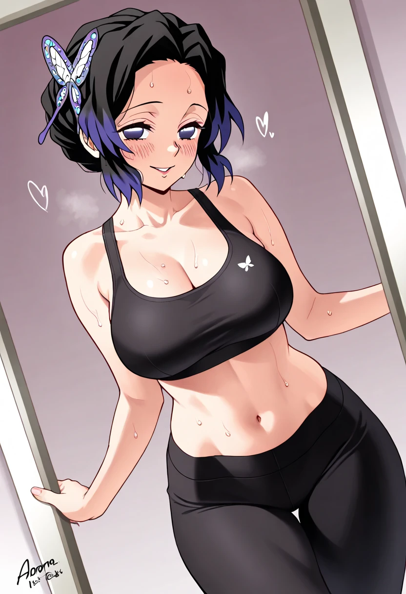 masterpiece, best quality, looking at viewer, upper body, portrait, looking at viewer, seductive smile, put your hands behind your head, armpits, armpits visible, sweaty armpits, himeno, very large breasts, black hair, blue eyes, eyepatch