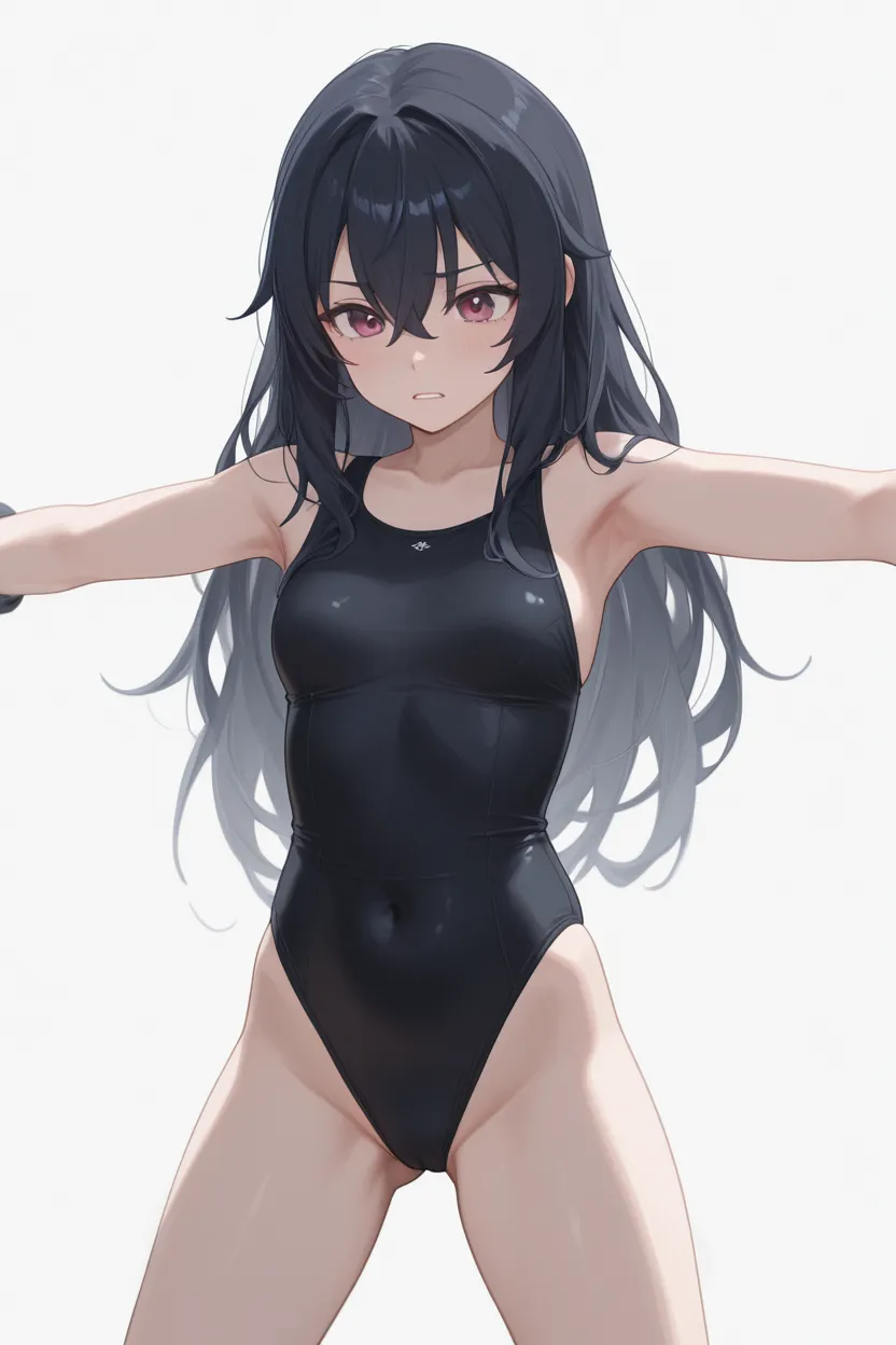 1boy, ((((solo)))), (((male))), teenage, (((age 16))), (((mature))), (((beautiful))), serious, deadpan, prince, short black hair, (((flat chest))), (((thicc))) ((((wide hips)))), ((((really thick thighs)))), (((really big butt))), (((indigo silk leotard))), ((((bare face)))), ((((bare legs)))), ((((bare arms)))), ((((bare shoulders)))), (((veil worn only on his head))), black choker, earrings, (((standing upright))), ((((plain white background))))