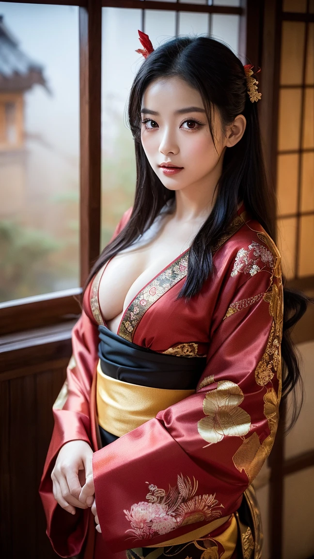 black hair,cosplay,1girl,thighhighs,japanese clothes,solo,long hair,mask,red kimono,kimono,taihou \(azur lane\),bare shoulders,wide sleeves,skirt,black thighhighs,sash,off shoulder,cleavage,mask on head,
best quality,masterpiece,illustration,an extremely delicate and beautiful,CG,unity,8k wallpaper,Amazing,finely detail,masterpiece,official art,extremely detailed CG unity 8k wallpaper,incredibly absurdres,huge filesize,ultra-detailed,highres,extremely detailed,beautiful detailed girl,realistic,<lora:Taihou:0.8>,<lora:ZOE:0.8>,