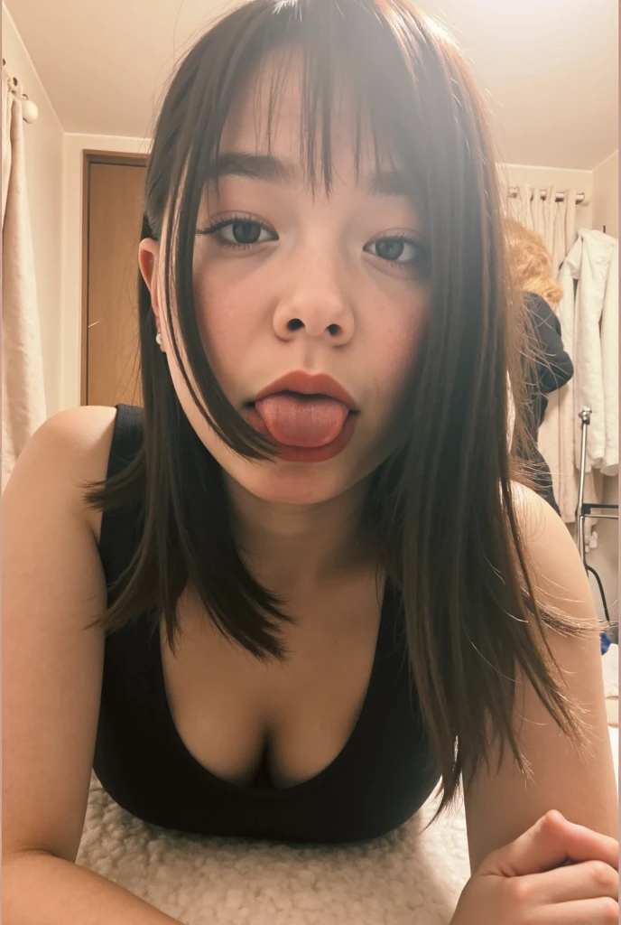 become close,Sharp lines,Highest quality, masterpiece、Overnight parking、Dark Light、Canon Photo Crystal Clear ,(Realistically:1.2), (Polka dot mini skirt dress)、Action pose、Take a full body photo、((((Sweat, blush, close your eyes, Open your mouth))))、Gorgeous appearance、Curly Hair