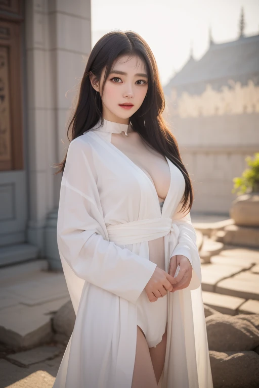 perfect figure beautiful girl:1.4, 17years old, cleavage, huge breast Layered Hair Style, (Cleric:1.5), Jewelry Decoration, veil, Highly Detailed Face and Skin Textur, double-edged eyelid, Whiten the skin, long hair, (background snow plains), diamond dust,,full body,leg spreading