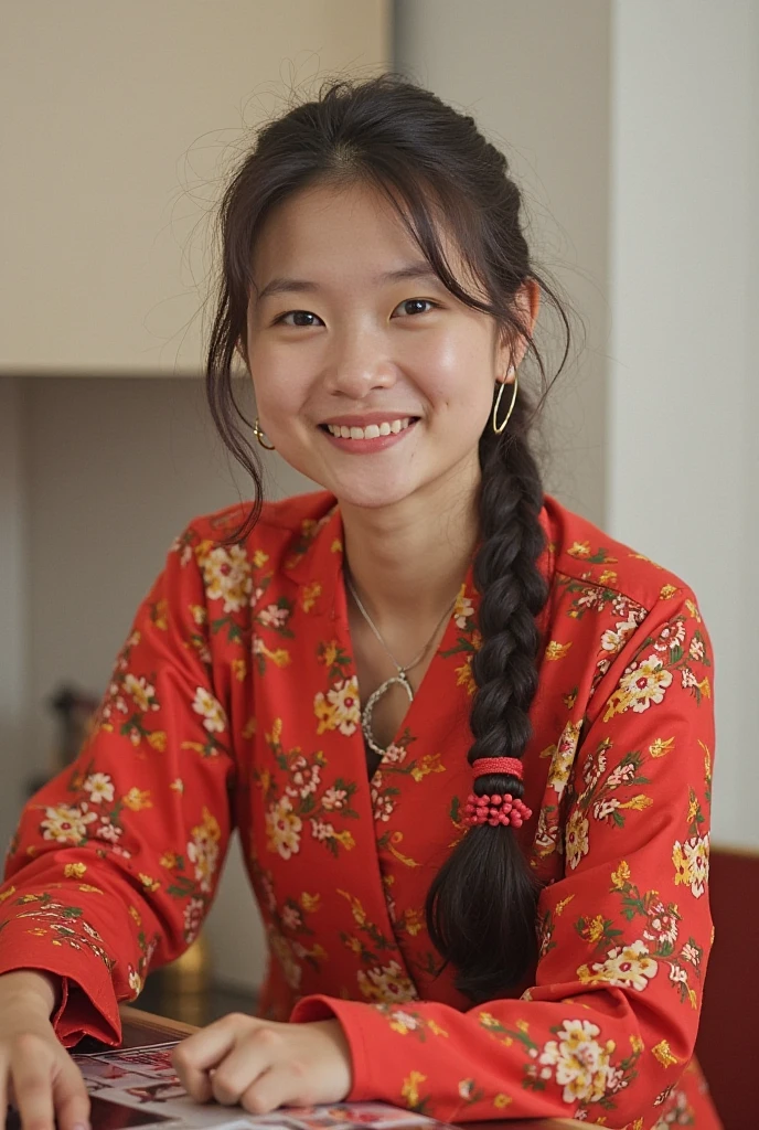 32k, best quality, masterpiece, realistic, ultra detail, photography, HDR, ROW photo, highres, absurdres, smooth light, official art, depth of field, close-up, slender, finely detailed face, smile, beautiful details eyes, 19years old korean, pretty, best quality real texture skin, Red t-shirts, with headband