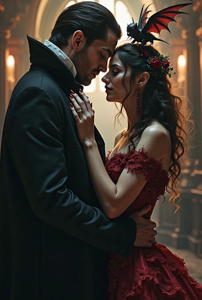 arafed, high details, best quality, 16k, [ultra detailed], masterpiece, best quality, (extremely detailed), dynamic angle, ultra wide shot, RAW, photorealistic, a wide angle picture of a vampire bride taking a bite of her groom, a vampire  (best details, Masterpiece, best quality) female human in a wedding gown (best details, Masterpiece, best quality), red haired, long hair, wedding hair cut style, blue eyes, intense eyes, wearing white wedding dress (best details, Masterpiece, best quality), wearing white high heels, in the ceremonial bed  (best details, Masterpiece, best quality), taking a bite from the groom, BREAK a [male human], wearing a wedding tuxedo (best details, Masterpiece, best quality), honeymoon suite background, Ultra-Wide Angle, high detail, award winning, best quality, HD, 16K, 3D rendering, high details, best quality, highres, ultra wide angle, 3D rendering, [[anatomically correct]]