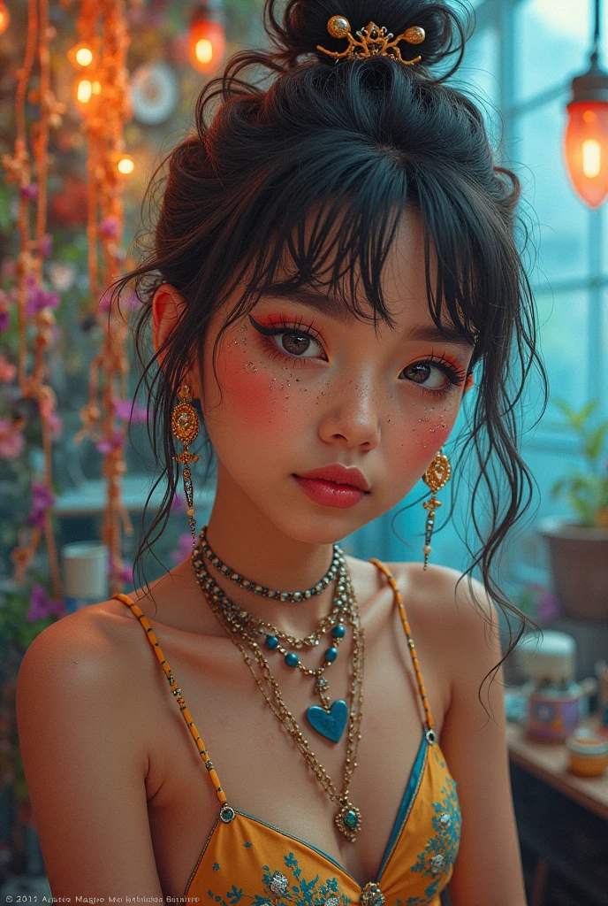 Ultra Professional Photo-Realistic Gorgeous Diva ((UnrealEngine5 epic masterpiece Eiffel, ultra best quality, detailed, ultra sharpness focus, ultra high-resolution, ultra high-definition, UHD, HDR, vibrant DSLR vivid moonset)), colorful lighting, African, blackess Afro tanmed skin epic eyes breasts pubic hairy silks ❤tattoo❤ jewel silver chrome chainmail, looking at viewer, Eiffel reflection varies multi etc. --v6 --s1000 --c20 --q5 --chaos100