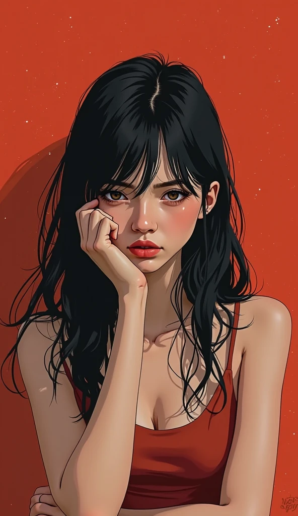 Style Beauty,author:conrad roset a cool girl,Lack of metal,Surreal minimalist shadows,Flat illustration, Luo Erchun,