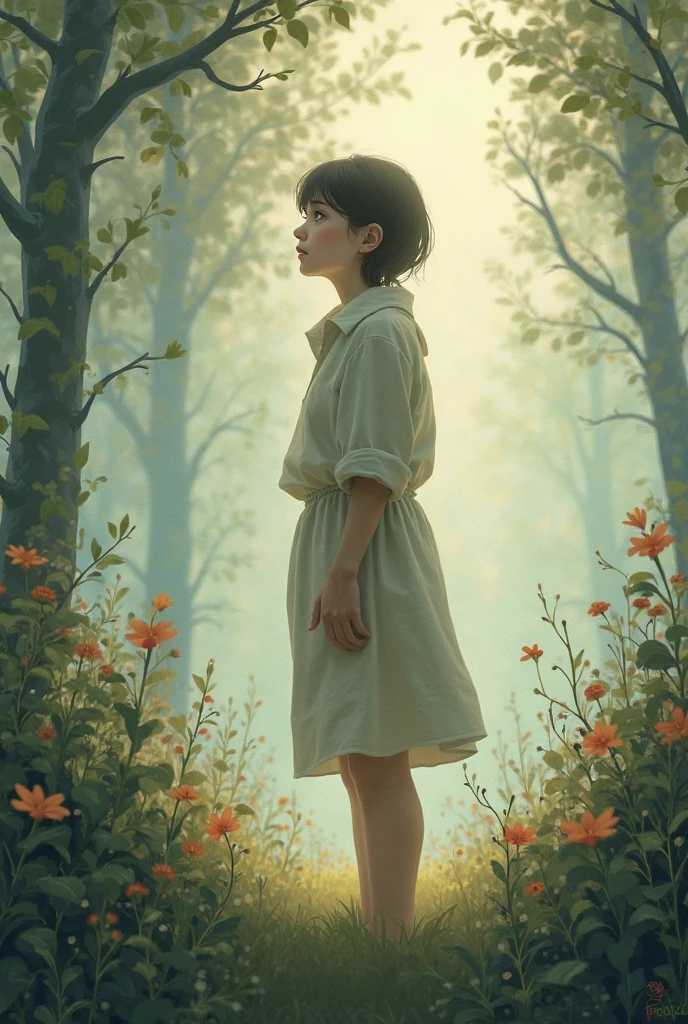 ghibli style hermaphrodite images, futanari, detailed anatomically correct androgynous figure, intricate facial features, serene expression, elegant posture, beautiful skin tones, delicate hands and fingers, high quality, masterpiece, professional oil painting, fantastical landscape, lush vegetation, glowing moonlight, warm color palette, dreamlike atmosphere, concept art style