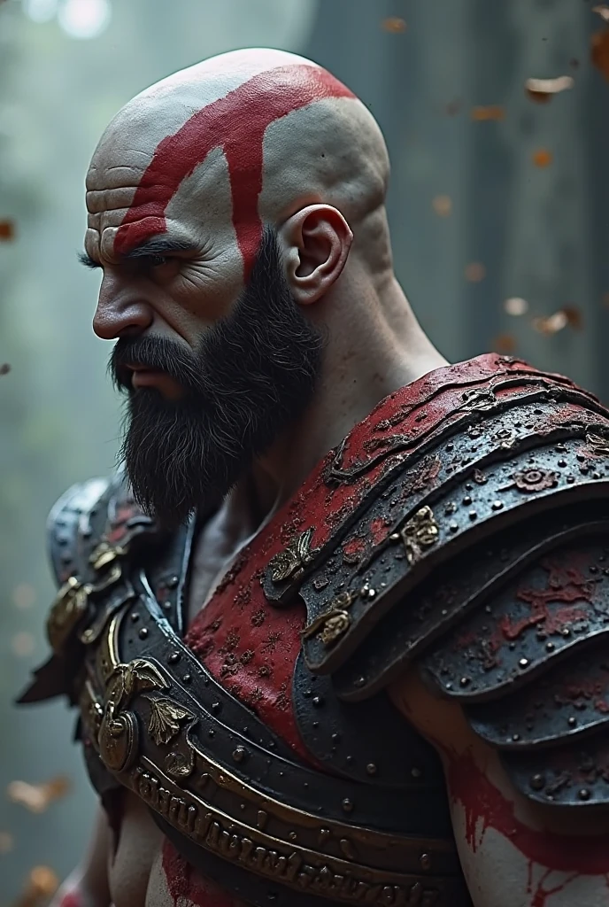 cinematic close up photo of Kratos god of war, 1man, looking at viewer, very angry, rim light, realistic, real photo, real nature skin, realistic photo