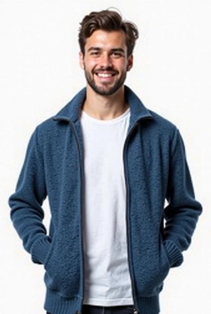 Look at your phone and smile,Handsome Japan,man in his 50's,I have a smartphone,wearing hoodies,Have a tan,lying on the futon in the room,White Room