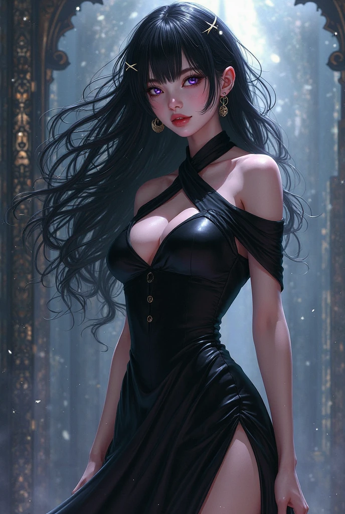 8k, masterpiece, RAW Photos, highest quality, Realistic, Very detailed, Depth of written boundary, Cinematic Light, Anatomically correct body, 
One beautiful 40 year old woman, Very beautiful face, Exquisitely detailed face, (A calm and gentle face:1.4), Very delicate skin texture, Transparent muscle, Shiny white skin, Glamorous Body, 
(Wavy black long hair:1.2), Sexy Breasts, Sexy ass, 
(White micro bikini:1.2), (Detailed cloth texture:1.2), (Jeweled waist chain belt:1.3), (Gorgeous necklace:1.1), (Gorgeous earrings:1.1), 
(Dark starry background:1.4), (Milky Way:1.1), (milky way:1.1), (shooting star:1.1), (Dark coastline at night:1.4), (Pitch black sea surface:1.4), 
(Standing on the beach:1.2), 
(Low angle shot:1.5), 