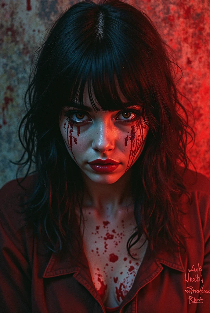 (8K, Best Quality, Masterpiece, Ultra High Definition: 1.2, Ultra Realism), very beautiful woman, face with deep bleeding scar on left eye, Hostile face, large detailed lips, scars on body, sitting in seductive pose, deflected back on the board, spread legs, moaning in pain, kitsune ears, focus on hips, bloom, bokeh, melancholy atmosphere, white panties, wet vagina, Large-size ripped shirt, See-through white shirt, Off-shoulder, small breasts, detailed nipples, long hair, messy hair, brunette muddy hair, bright red highlights, strikingly beautiful blue eyes with sparkles, symmetrical eyes, Dim Lights, full body shot, front view