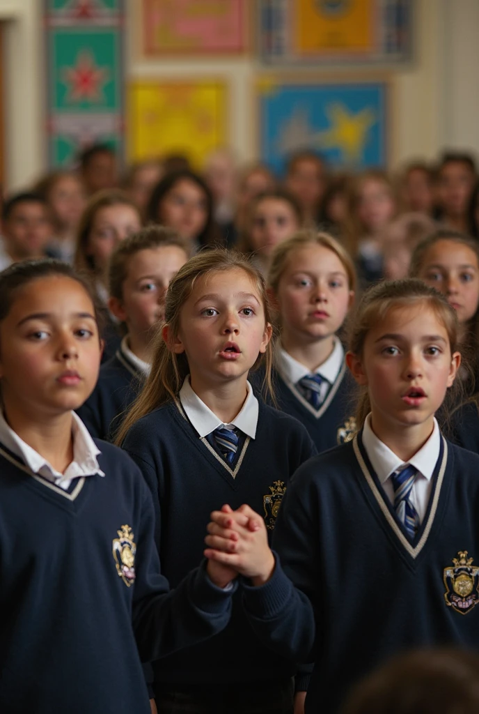A girl explains to her classmates