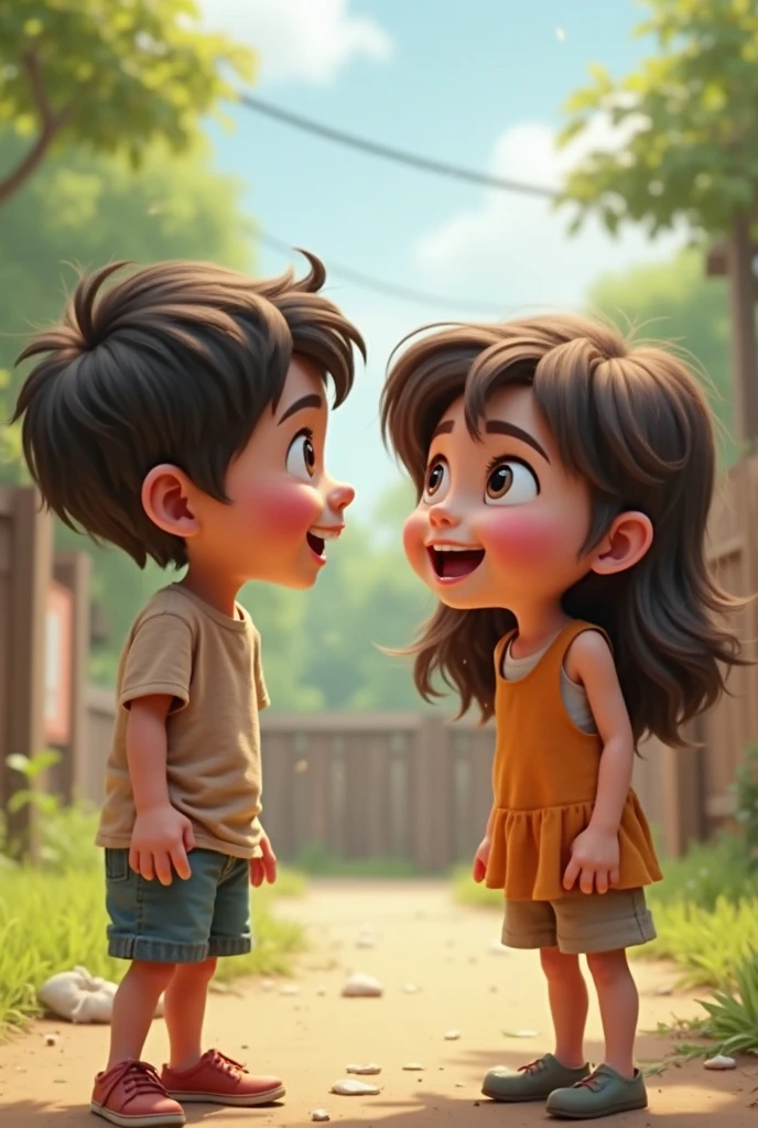 Girl and boy talking 3d