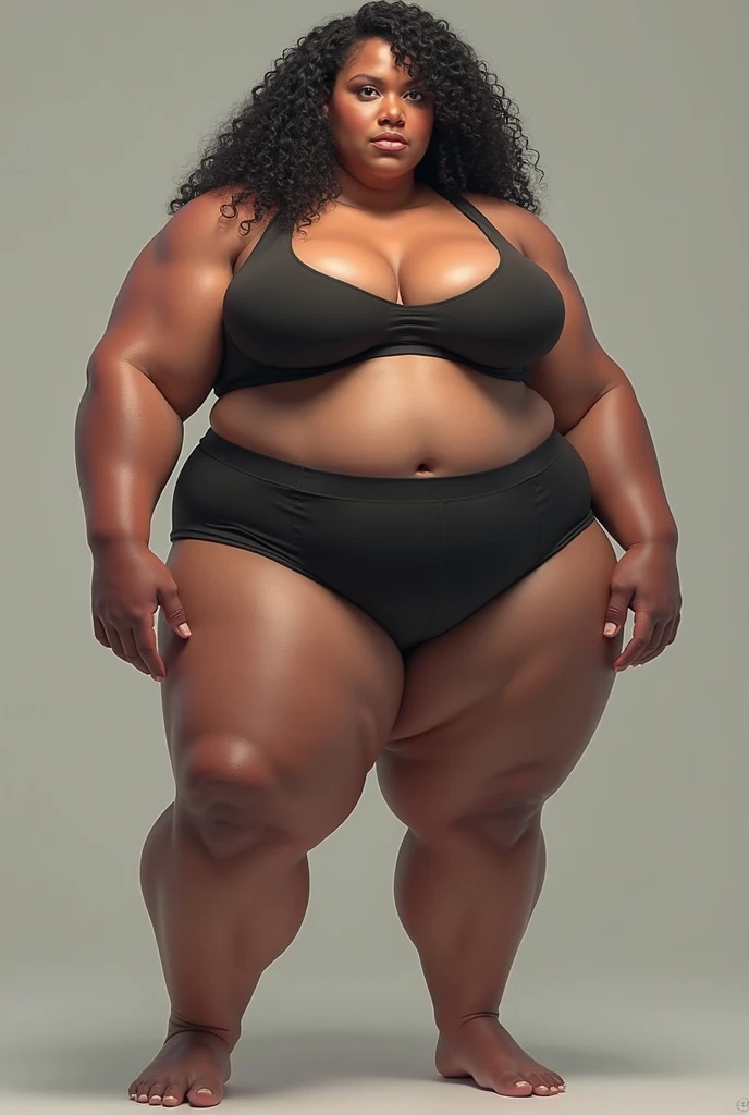 make a hot black woman, big hair ,busty, big legs, muscled body, breast mark on bra, panties garter thong, sculptural body, big boobies, tight wet top, sexy and big body 
