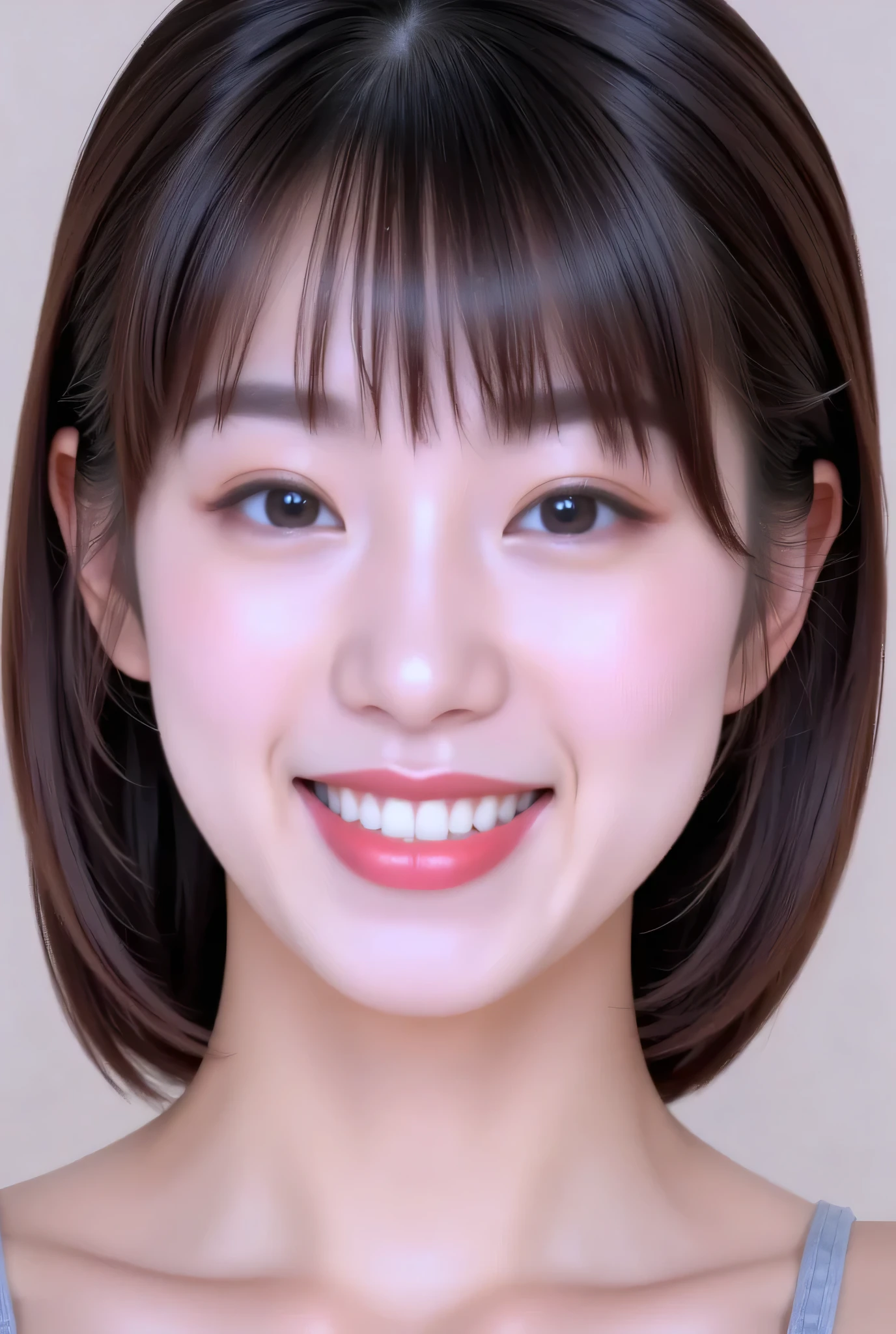 ,{8k},{top quality},{masterpiece},{realistic},{very detailed},{photorealistic},{{{black hair}},{{{(Straight Hair}}},{{Bang:1.8)}},{{detailed face},{detail eyes}},{{lipstick}},{Fine skin},{Fair skin},{{((high school students:18 years old):{{{{double eyelid, big eyes,,mascara,}}}},:{{Beautiful, radiant skin:small breasts:((大きいNipples(Red color))Nipples:1.3))}}, ((big areolas(pink)big areolas)), (((Naked:(nude):cat))), (cute face:smile:teeth in the oral), (beautiful and delicate eyes), {{{black hair}}, {{{ショートStraight Hair}}}, {Bang:1.2)}}, {{making your face look smaller}}, {{face in detail}, {{Drawing eyes in detail }}, {{lipstick}}, {Detailed Drawing on Skin}, {Draw white skin}