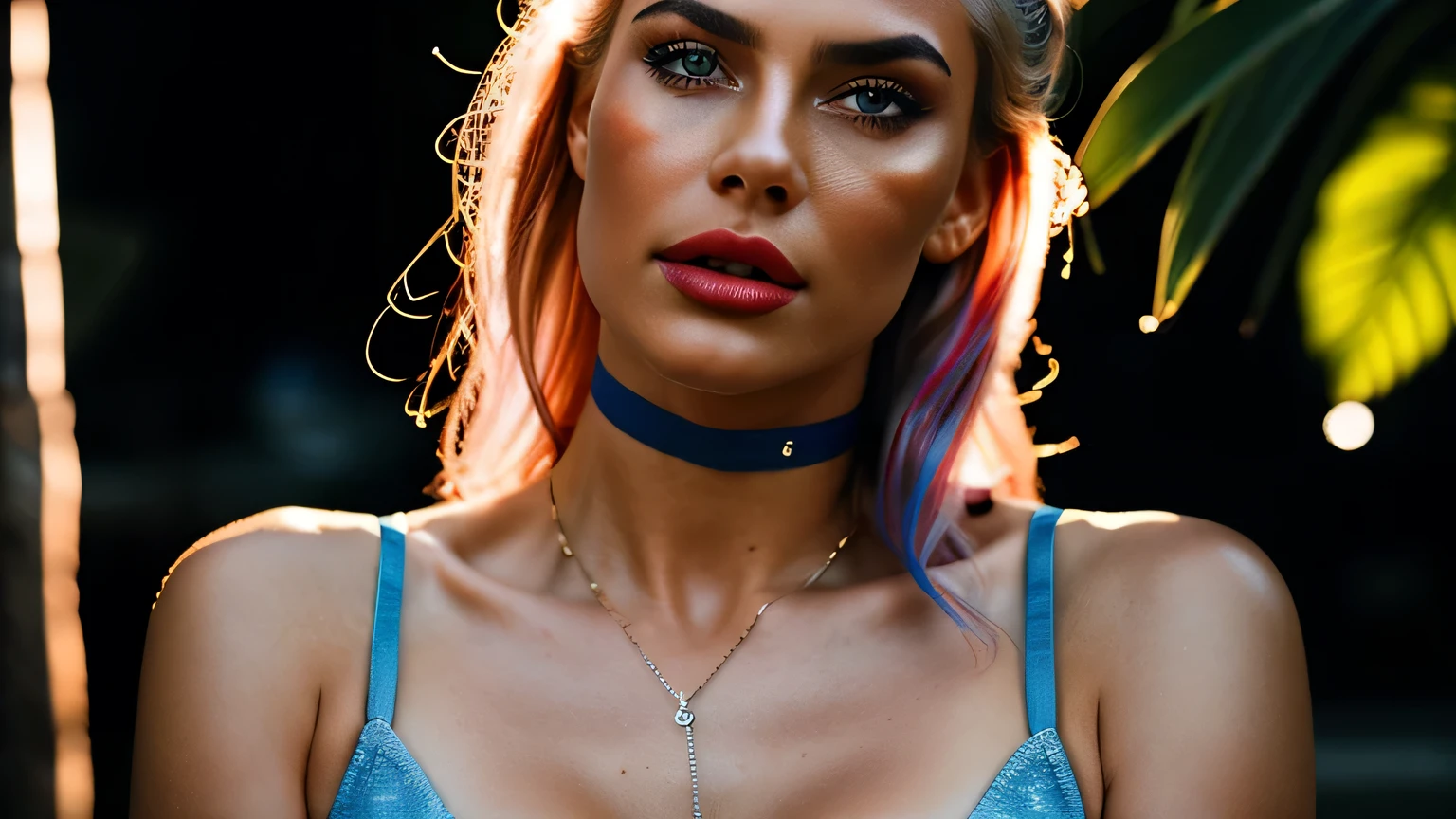 lady bronzy skin with blue eyes with sparkle silver color hat tattoo on her face Full frame, hyper realistic, 4k, real photo, cinematic, fashion, photo, portrait photography