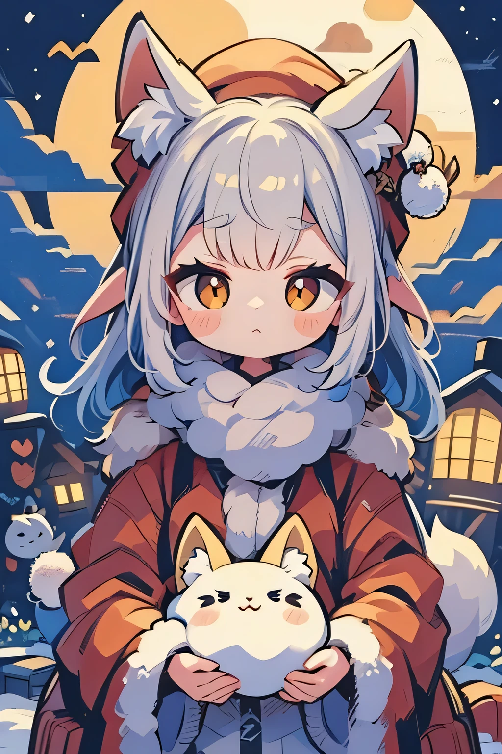 Rebirth under the Winter Moon Illustrates the ancient fox emerging from the snow with moonlight on its fur and ancient symbols floating around.