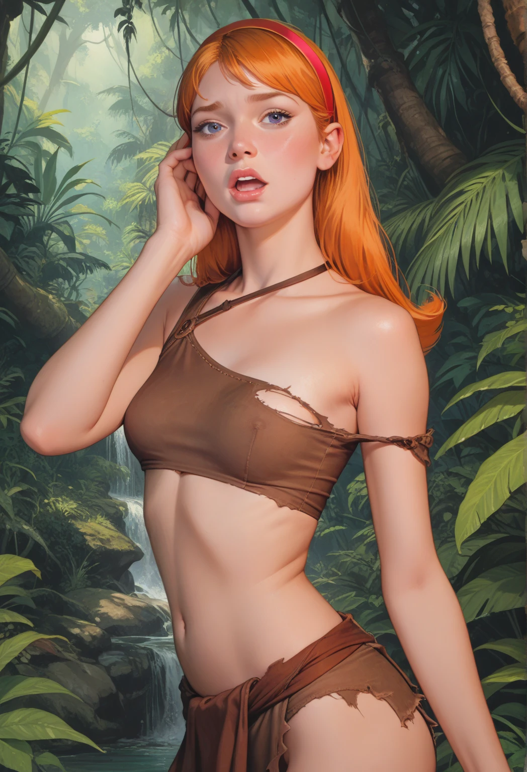 Swimsuit Leotard bodysuit cute redhead girl in Zelda botw style shibari bondage girl