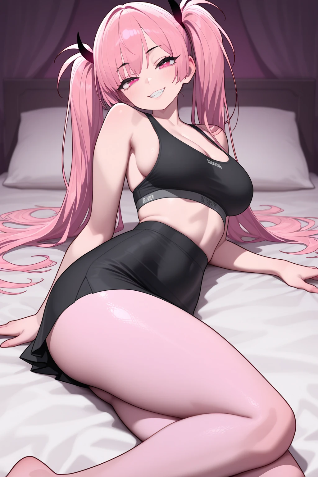 solo, A beautiful evil lady assassin, gazing condescendingly at the viewer with a scornful grinning expression, ((heart marks are floating in the background, kiss, blow a kiss to the viewer)), ((Lying on the bed))), ((seduction, seductive attack, temptation, temptation attack)),  (opening your legs), (not showing your skin), extremely detailed , masterpiece quality, ultra-detailed, HDR, vivid colors, physically-based rendering, thick muscular thighs, beautiful muscular thighs, attractive buttocks, very strong wrestler, High resolution, masterpiece, accurate, Anatomically correct, Winner of numerous awards, best quality, detail, high detail, high quality, quality, Retina, Very detailed, Textured skin, Ultra high definition, (wearing shiny pink, wearing a tight Chinese dress, wearing a skirt, wearing a tight dress, wearing sexy panties), you won,