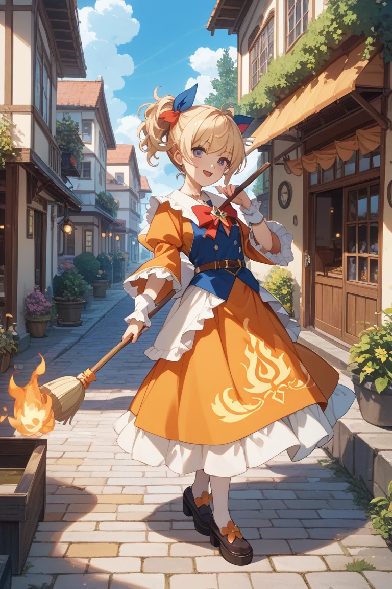 ojaskmmkmgc, standing, smile, city <lora:asuka-momoko-witch:1>