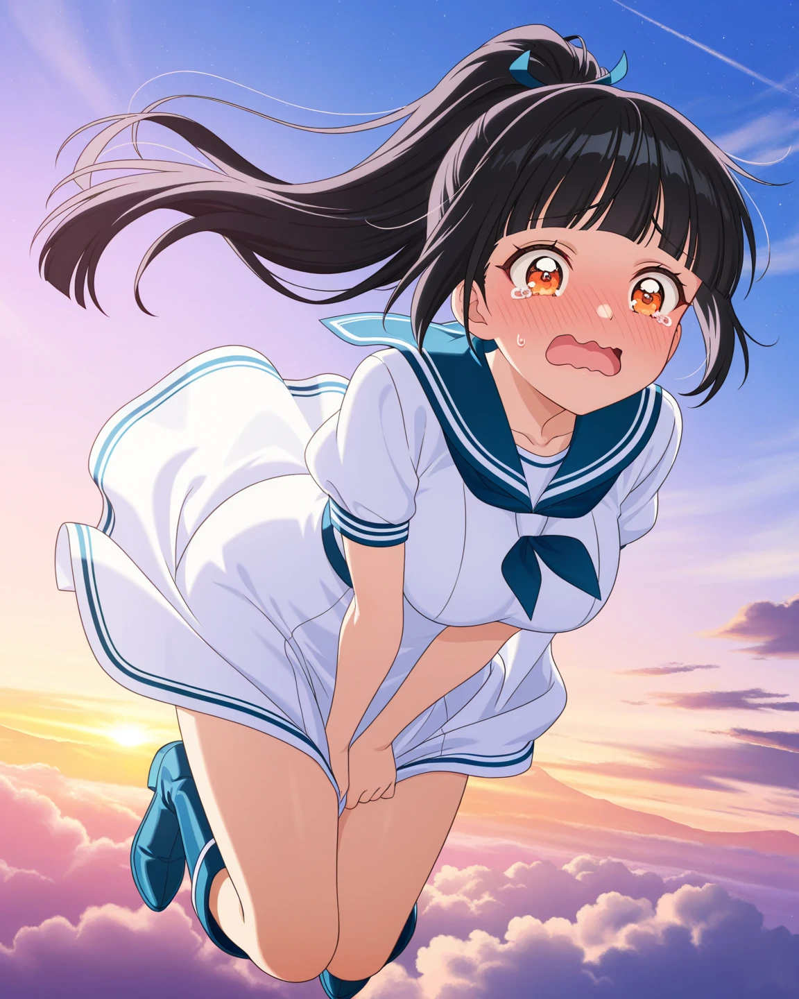 Alone, One girl, Haru Onodera,whole body,middle School girls , smile, View your viewers, sketch, got it, Flat Color, 2D, Anime Coloring, Jagged lines,Sailor suit,Pleated skirt,Nipples,Nipples,Pussy,Pussy,barefoot,Spread your legs,Show your crotch,