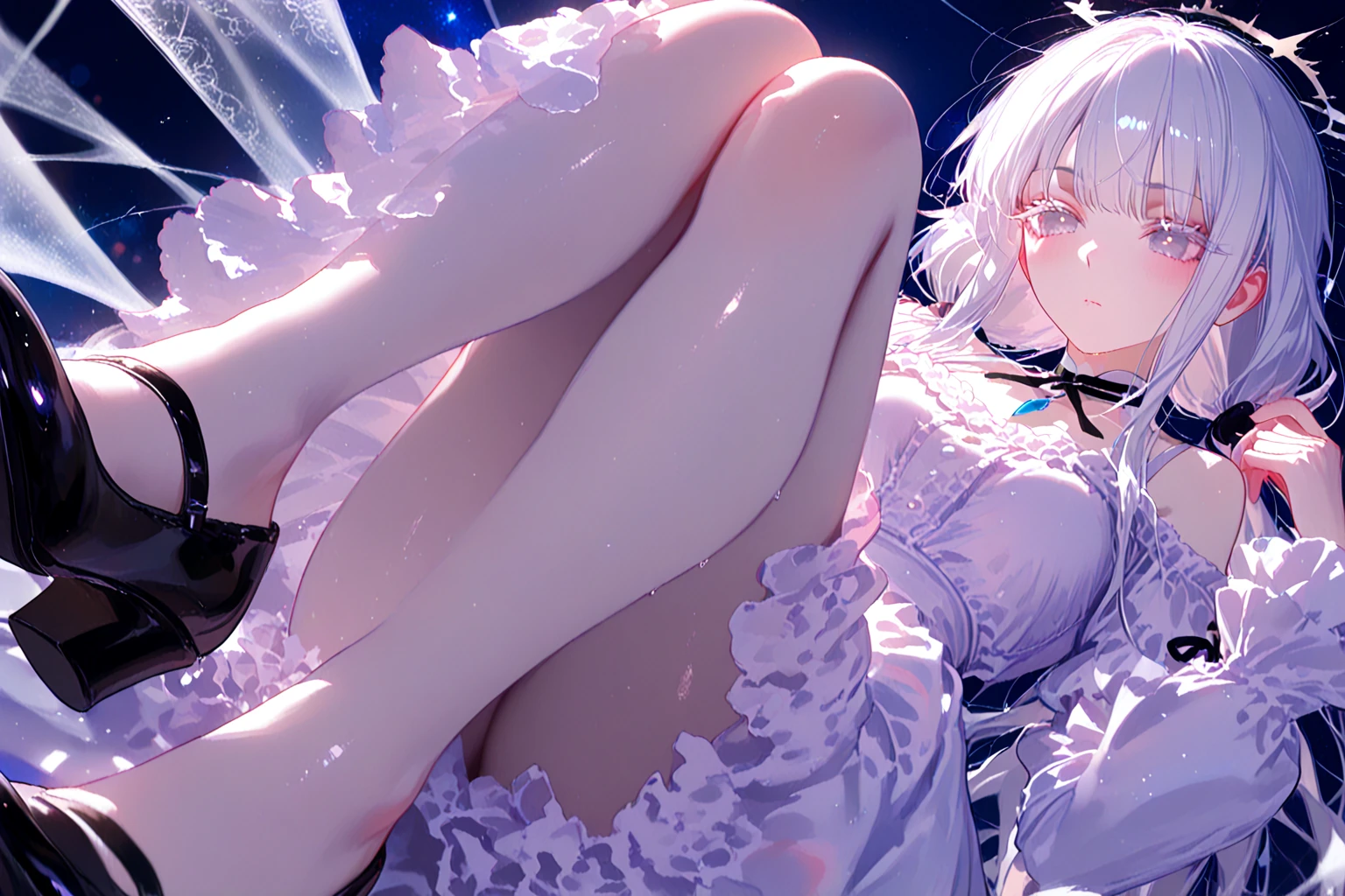 In the garden full of flowers, in the sun, Wearing a floral dress,Big Ass,Girl is dancing。Sexy Sheer White Colonial Dress,
