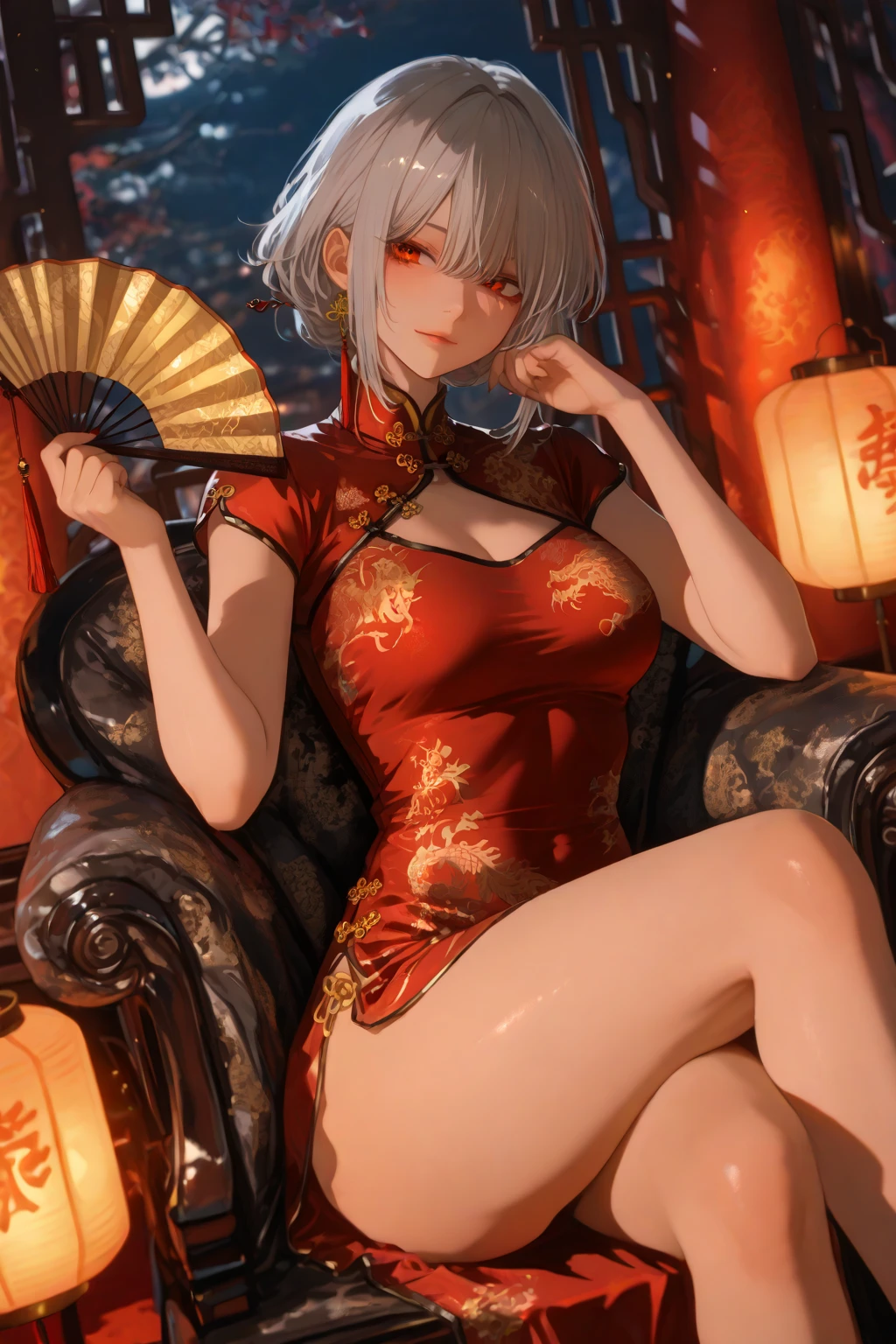 ((1 woman)), (one person),,big boobs,slim but curved body, (white long hair), (red Eye's), cold beauty, wearing Chinese crown, wearing Chinese outfit, ((high quality)), ((4k)), flying above a Sword, ((detailed eyes)), perfect face,, ((perfect body)), (perfect hands), (no blemish), (detailed shading), red demonic sect in the background, (detailed background), (detailed color), (masterpiece), (looking at the viewers) ,