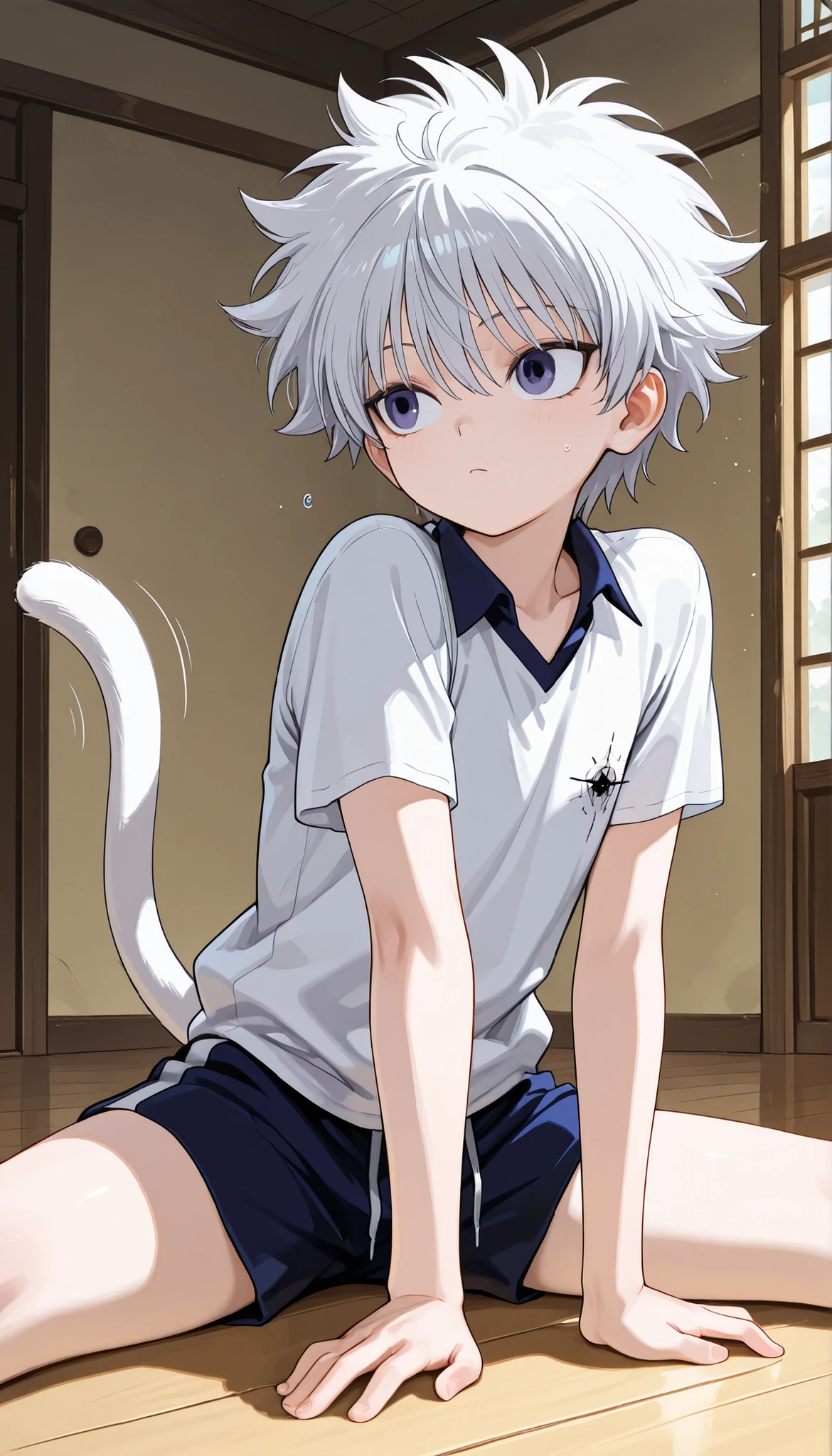 Killua does the stretching motion for cats 