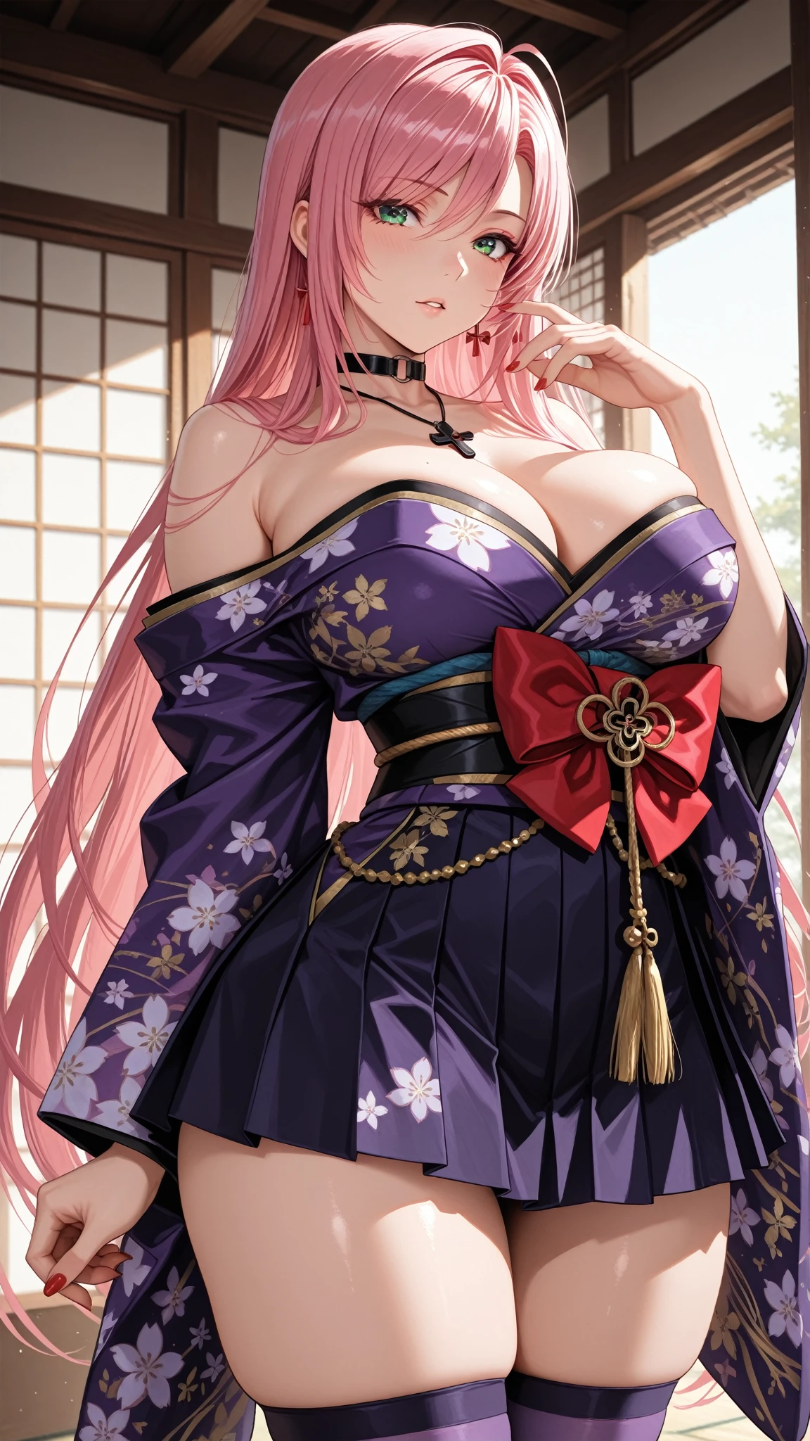nighttime,long shot,Genshin Impact:Yae-Miko,Squatting,(((Wearing vibrant rainbow color scheme art, Suzhou embroidery technology; knitted sweater hole dress))),Masterpiece,best quality,official art,extremely detailed 3DCG unity 8k, ( ##tattoo ##,tattoo, ~+ tattoo), (erfect female curves, huge stacked breast and proud cleavage),(A seductive gaze), Facing the camera, Pink lips,Delicate fingers and hands,magic hour, Rembrandt lighting, front lighting and fill lighting, hard shadow, Arnold render,