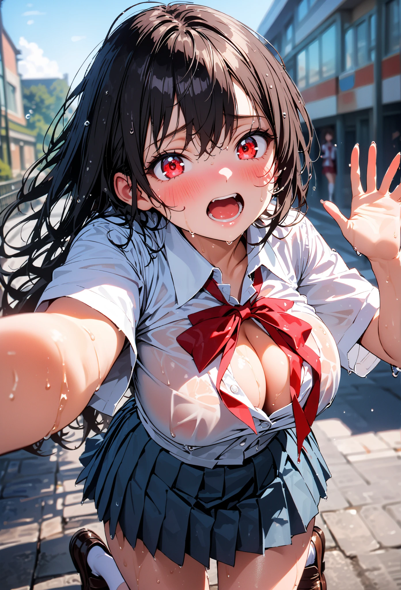 masterpiece, Highest quality, Nico_Yazawa,High resolution, 1 Girl, alone, Brown Hair, short hair, Twin tails、Purple eyes,  , , (Cleavage)、(Beautiful thighs), Carrying a red backpack, (randoseru backpack:1.2) Sweaty、Thick thighs、Highest quality、4K、1girl, 8years old, loli, cute, grin, （Surrounded by men in the park））、、Thick thighs、Men with their penises out, surrounding a girl、Semen from the penis、Bukkake、Bukkake、（Bukkake）projectile cum、Blowjob、Lots of passersby、Ahegao、low length、、、Handjob、bandaids on nipples,bandaid on pussy,(groin:1.1)、、Spread your legs、(embarrassed,blush:1.3)（Handjob）（Blowjob）