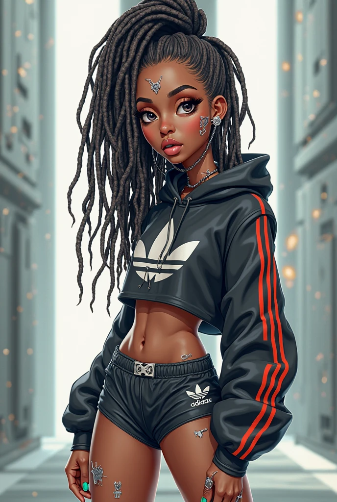 incomparable masterpiece, ultrarealista 8k CG | | | | | |, Chibi, Perfect artwork, ((African hip hop dancer style20 years)), mulher negra cintura fina, limpo, beautiful face, {menino estilo hip hop olhos perfeitos} , papel de parede 8k, {{{master part}} }, 1rapaz, brown hair, olhos castanhos, cabelos undercut, ((wearing white pants and sweatshirt)), Detailed lips, olhar espectador, Detailed lips, red lips, fundo simples, sozinho, corpo inteiro , (pele brilhante), roupa estilosa