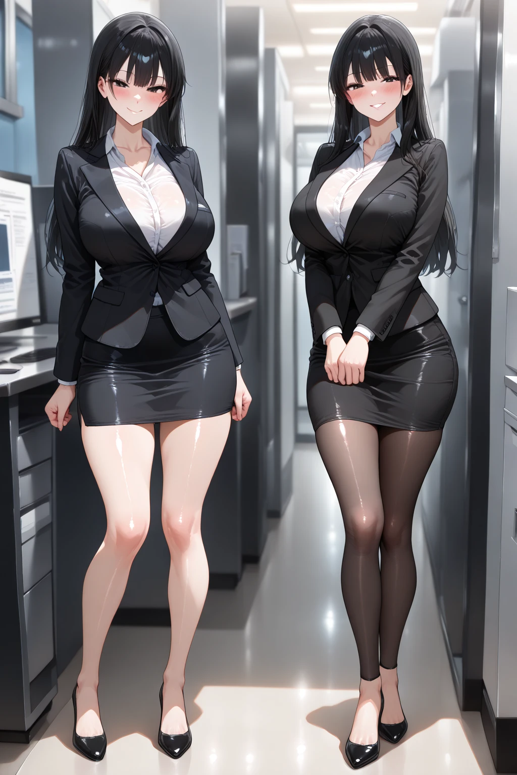 ((一人のWoman in underwearはセクシーに歩いている:1.5)), Beautiful Anime Women, Beautiful art style, Anime characters, ((Smooth texture, Realistic texture, Anime CG Style)), ((Highest quality)), (Very detailed), (Very detailed CG 統合 8k 壁紙), Very detailed, High-resolution RAW color photos, Professional photography, (Brown Hair, Stylish hairstyle:1.1), Great face and eyes, Beautiful and big breasts, Slender body, (Stunningly beautiful woman), (Detailed face:1.2), (Office corridor, There is a window in the hallway:1.4), (Many men in suits are walking in the background:1.5), ((Bow tie around neck:1.3), (Black high heels:1.1), (Sexy and cute purple underwear:1.3), (Stylish shiny purple satin panties, Side-tie panties, The panties are plain purple in the center with lace decoration on the sides.:1.3), (Thin panties:1.3), (Purple micro lace satin bra, Purple bra with lace trim, Thin bra:1.3), (lace garter belt, Garter Strings, Knee socks:1.3):1.3), (naked, Woman in underwear, 女性はブラとパンティとKnee socksとガーターベルトだけを着用:1.5), Exact number of arms, Exact number of legs, Perfect Anatomy, (Embarrassed expression, Surprised expression), Angle from the front, Exact finger count、Exact number of legs、(Exact number of arms:1.0, Exact number of hands:1.0), (Perfect hands, Perfect Anatomy)