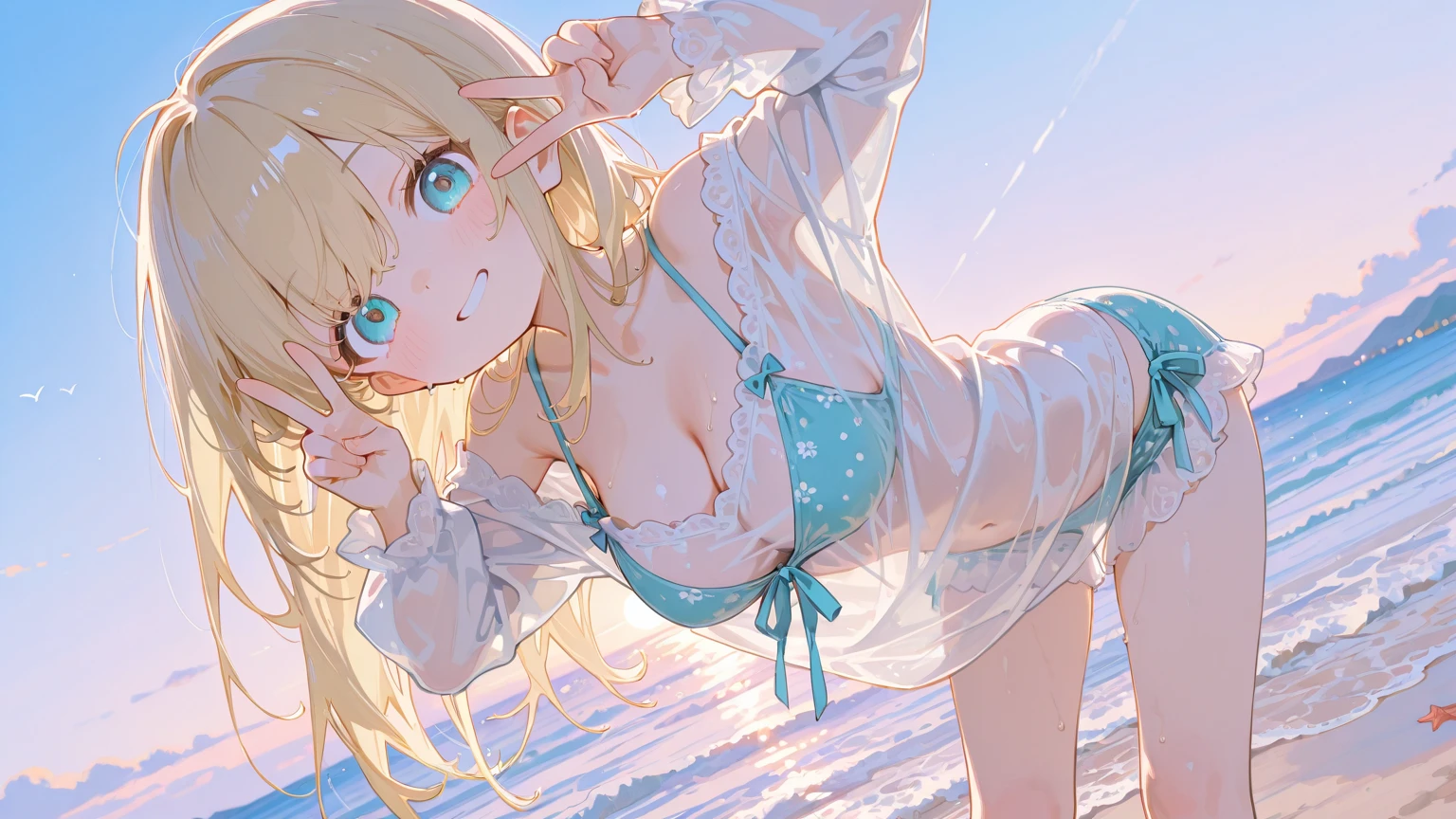 obra de arte、high resolution、1 garota em、Cute anime illustration、apenas na cueca、Lingerie Floral、Visual brilhante、seios grandes e cheios、