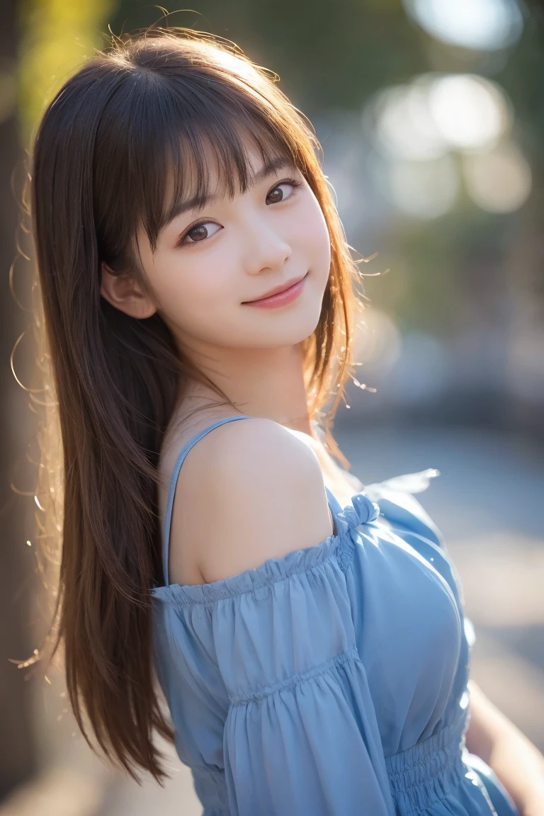 Produce the highest quality and highest resolution 8K images。The model is a 20-year-old Japanese woman.。The image depicts her posing and smiling for the camera.。She has brown eyes and a model figure.、She has an idol-level cute face.。The hair is wavy。Skin has a healthy color。Clothes、６Dressed for the month。