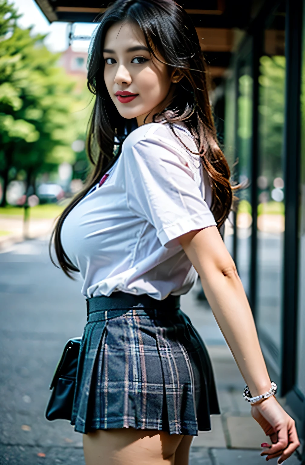 (8K, RAW Photos, 最high quality, masterpiece: 1.2), (Realistic, photoRealistic: 1.37), 1 A woman wearing a waitress uniform standing on the sidewalk, , Professional Lighting, Photon Mapping, , Brazilian women, Torn, Sommelière、, Sommelièreのユニホーム、,At a fine dining restaurant, Larger breasts、Incredibly beautiful face、masterpiece, 最high quality, high quality, High resolution, big , (Face close-up),working at a restaurant、Carry dishes、Hair is tied、Updo、Tie your hair tightly、Slicked back hair、Ahan、Ahanクリトリスバイブレーターで刺激、Uncontrollable orgasm、