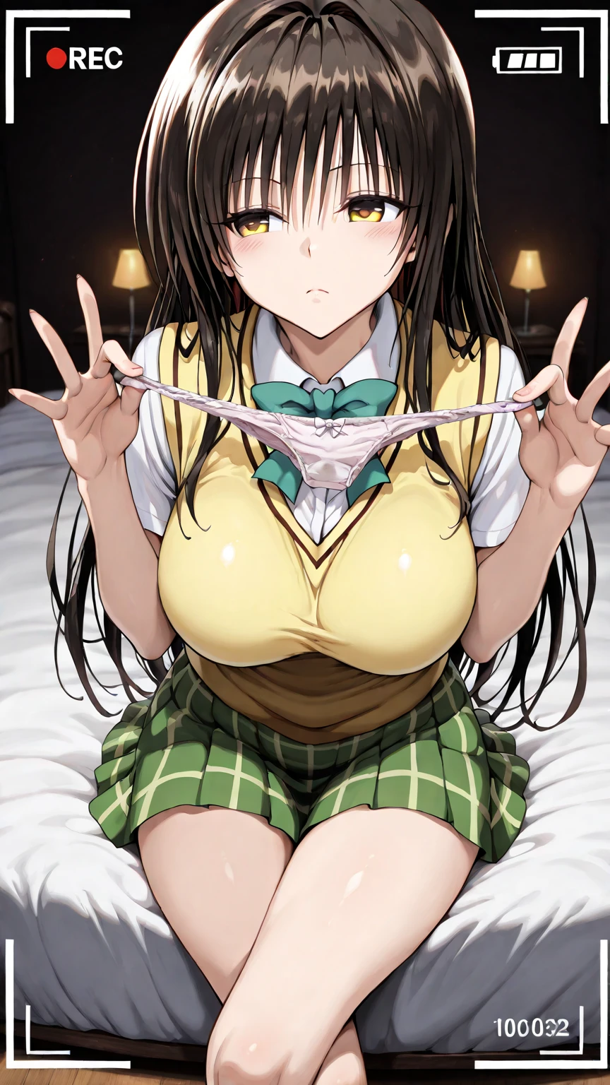 masterpiece:1.5, high quality, , blush, Mouth closed, View Viewer, Lie in, behind,Face of pleasure, raising your knees, ((Yellow pee leaking:1.8))、Mouth open((anal sex:1.5))On the bed, Knees on chest, ((Spread your legs)),(( Squeeze the right breast:1.8))indoor, (((White panties))), Panty shot, Eyes Wide Open, smile, Upper Body, Front view, hachikuji01, Long Hair, Brown Hair, Red eyes, Flat Chest, long Twin tails, Twin tails, hair ribbon, White hair band, mini skirt, shirt, ribbon, Green Bracelet, , white shirt, Short sleeve, Blue Skirt, suspenders, suspendersスカート, White socks, star \(symbol\), change, Official Style, in bakemonogatari style, Skirt flip, skinny, body, The body is slim, Slim waist, Thin legs, Slim Hips, , cute, cute,