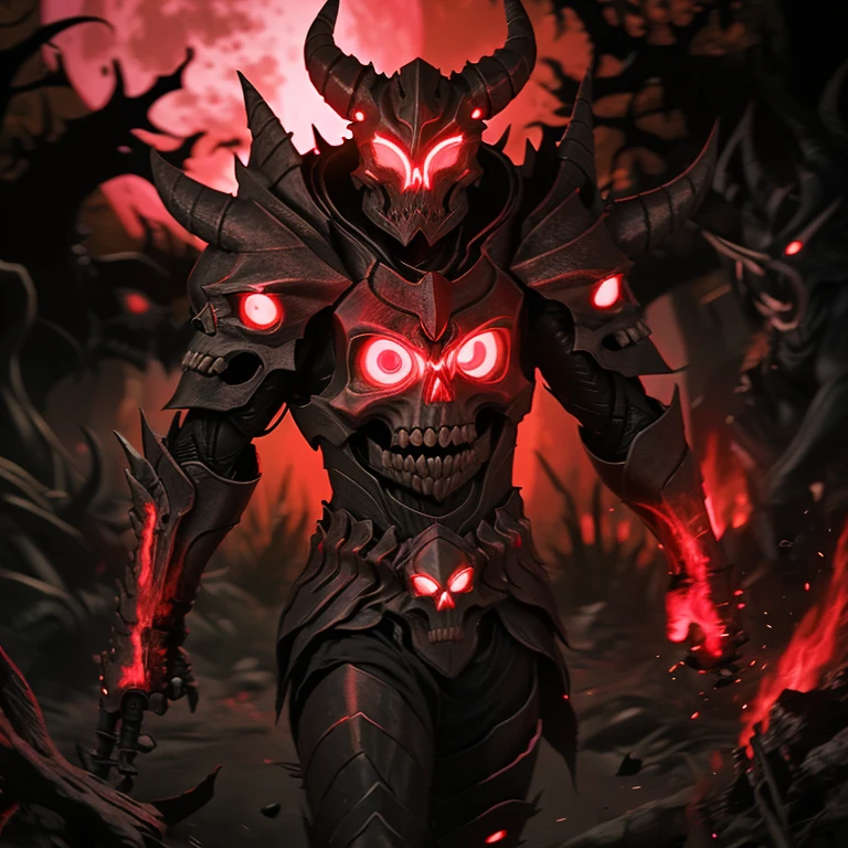 Eagle, black armor, skull armor, red glowing eyes