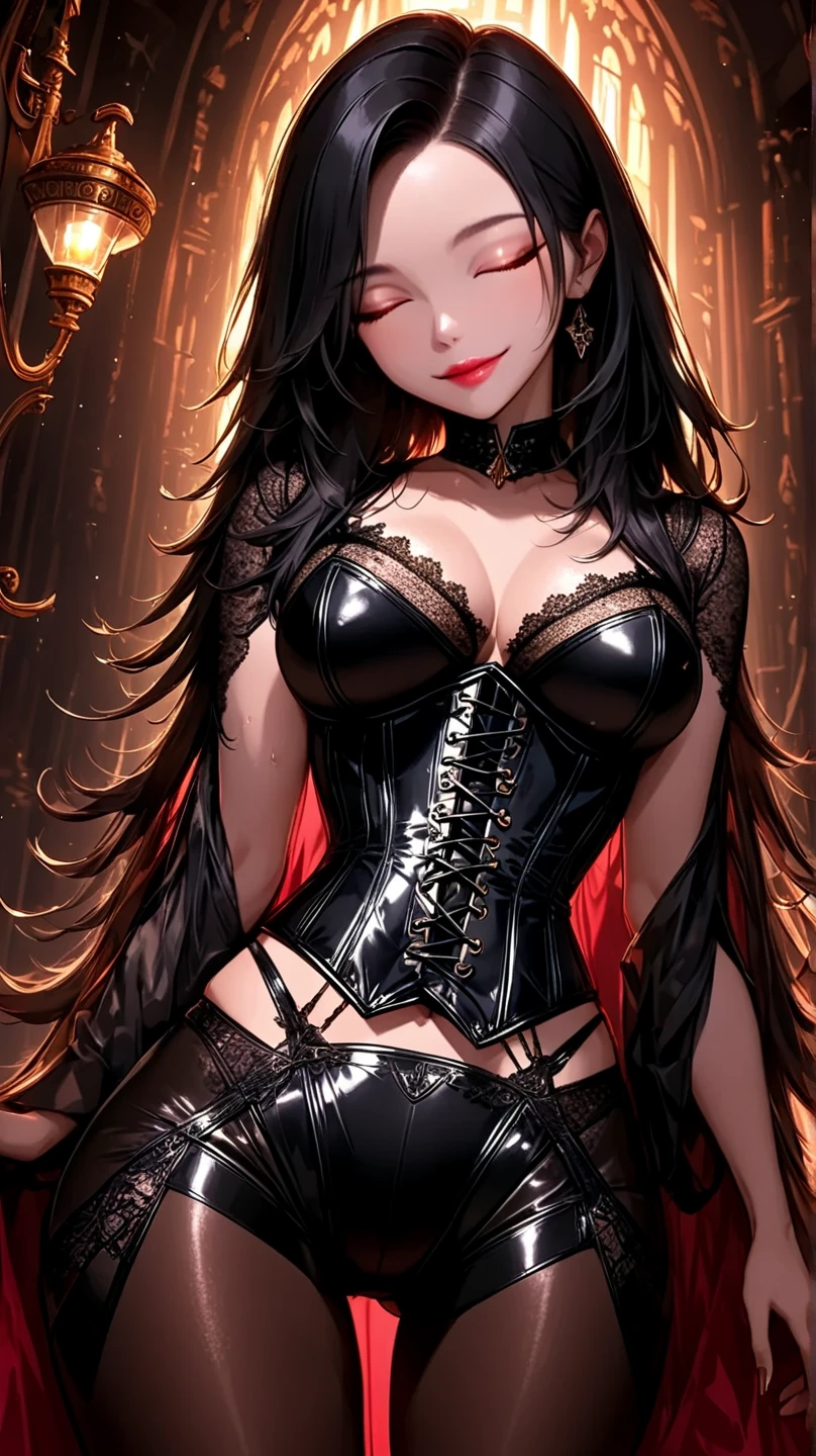 Create an image of the most stunningly gorgeous beautiful perfect sexy tattooed hrgiger girl, high detailed sexy stunning face, perfect makeup, large lips, lipstick,beautiful perfect body, bdsm lingerie , long luscious hair, perfect breasts, thin waist, curved hips, detailed smooth skin,